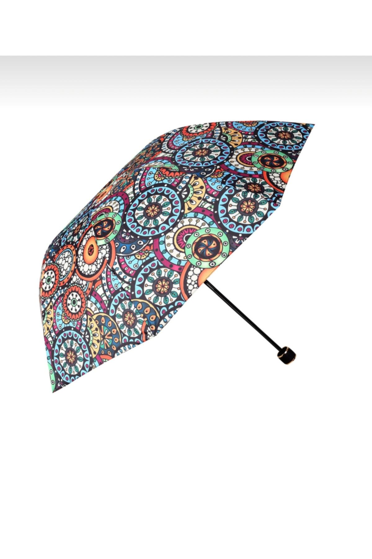 Marlux Desenli Kadın Şemsiye, Rüzgara Karşı Dayanıklı Fiber Gövdeli