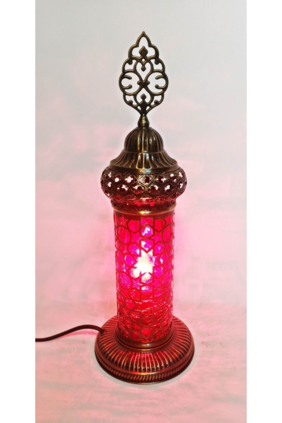 the istanbul lamp Otantik Osmanlı Dekoratif Sarı Pirinç Lambader Kırmızı