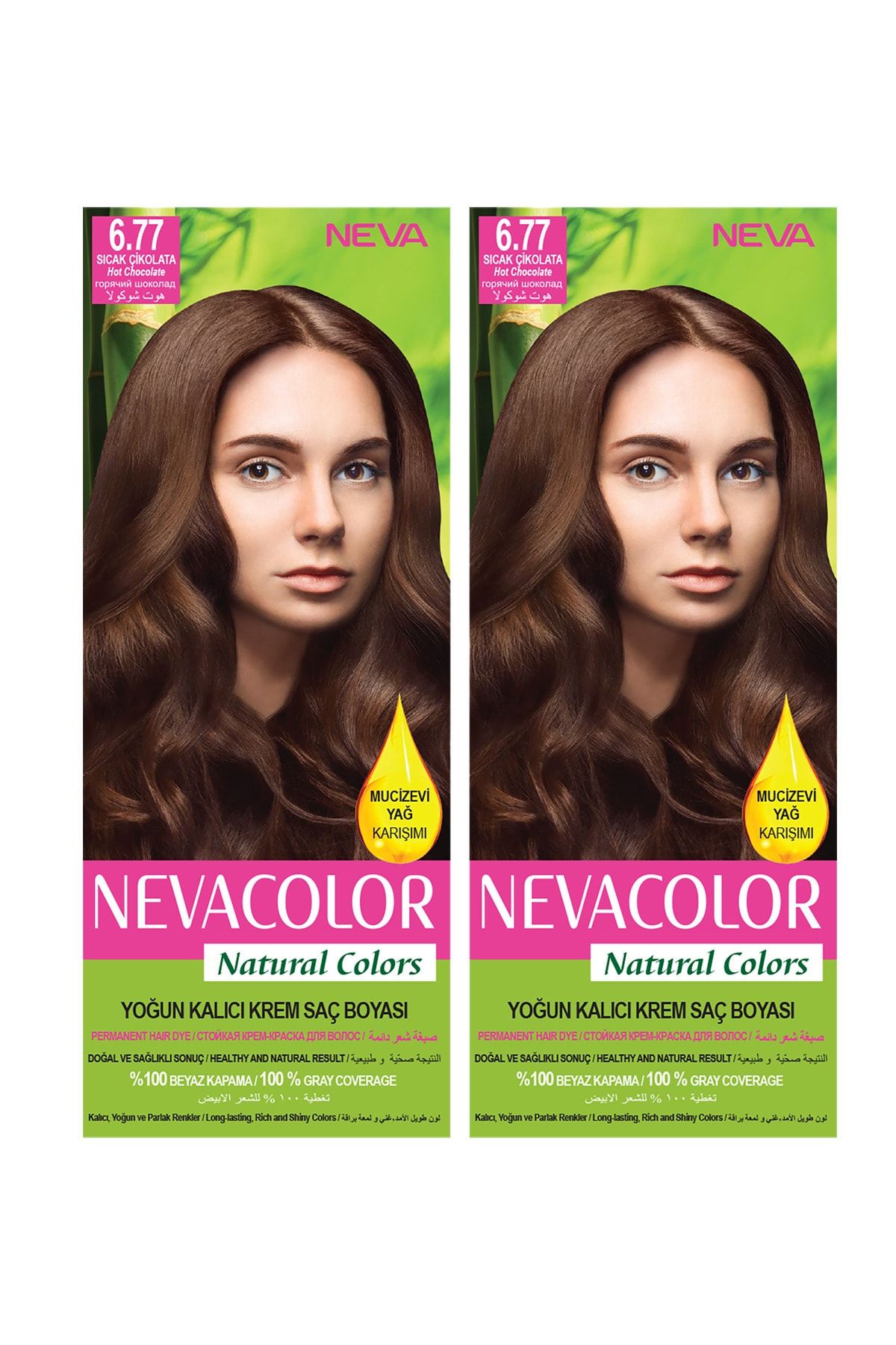 NEVA KOZMETİK Natural Color Saç Boyası 6.77 Sıcak Çikolata 2'li Set