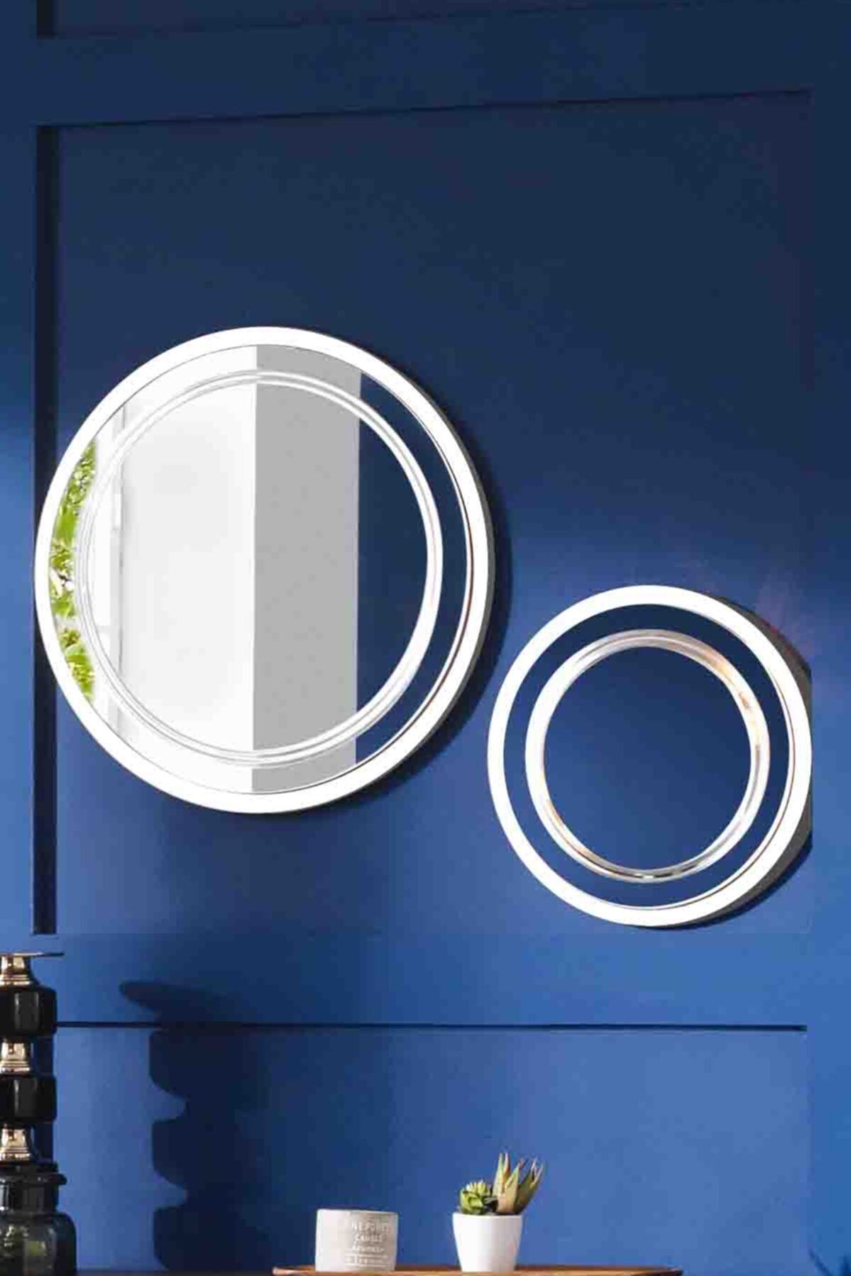 AlisyaHomeConcept Beyaz Yuvarlak Dekoratif Ayna, Beyaz Duvar Aynası, Beyaz Konsol Aynası Beyaz 2'li Set Mdf