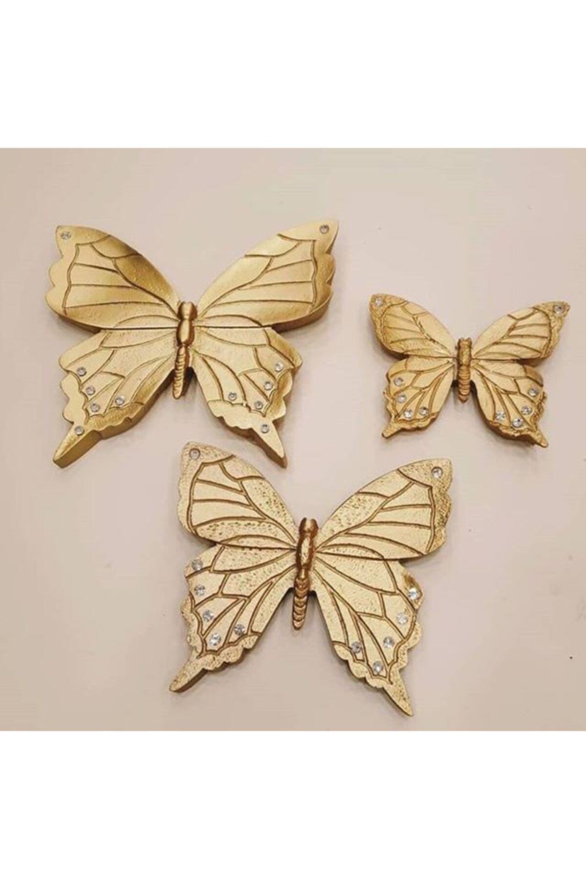 panayır Elif Polyester Gold Üçlü Kelebek Duvar Süsü Üçlü Kelebek Polyester Dekoratif Obje