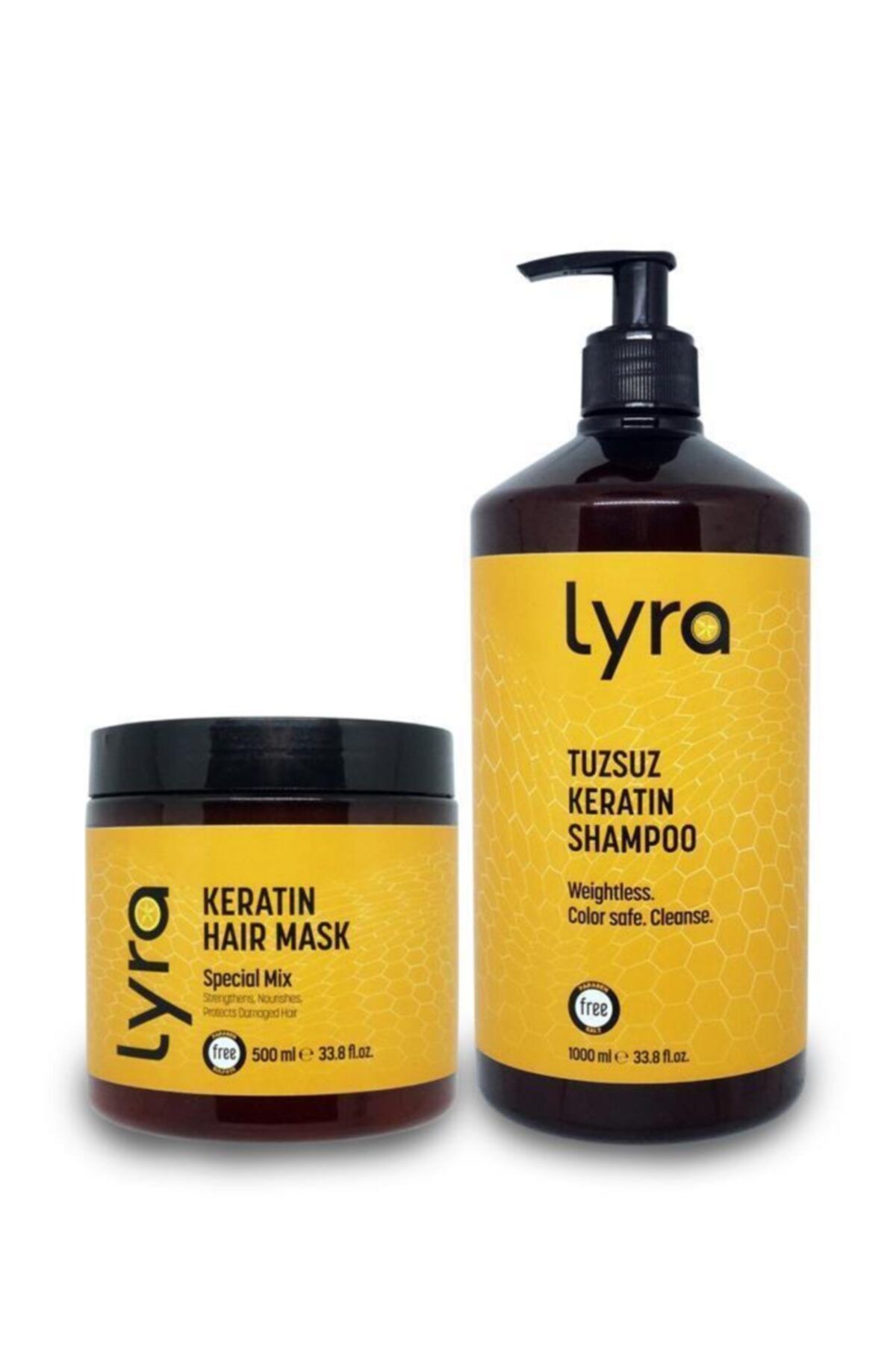 Lyra Professional Tuzsuz Şampuan 1000 ml + Sülfatsız Keratin Saç Bakım Maskesi 500 ml