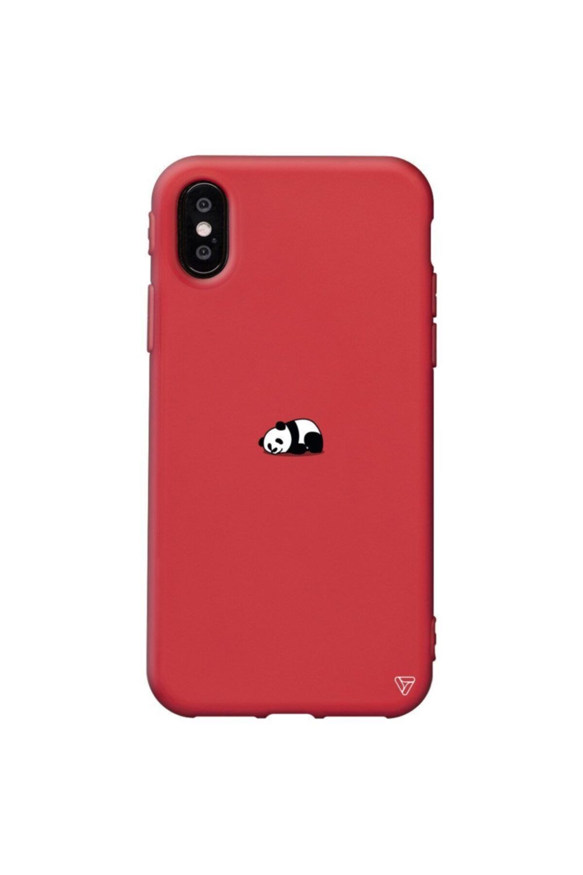 Trihed Iphone X Kırmızı Renkli Silikon Miskin Panda Telefon Kılıfı