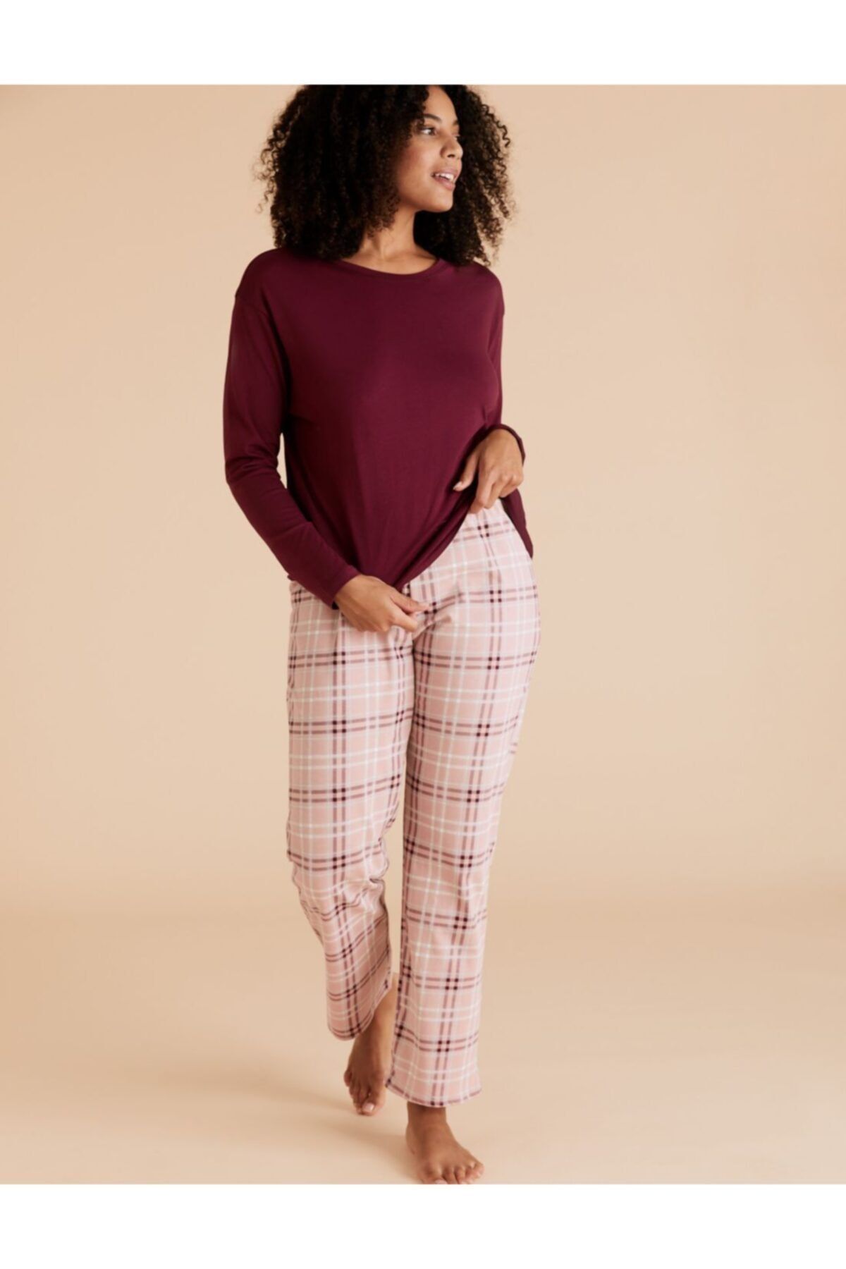 Marks & Spencer Saf Pamuklu Ekose Pijama Takımı