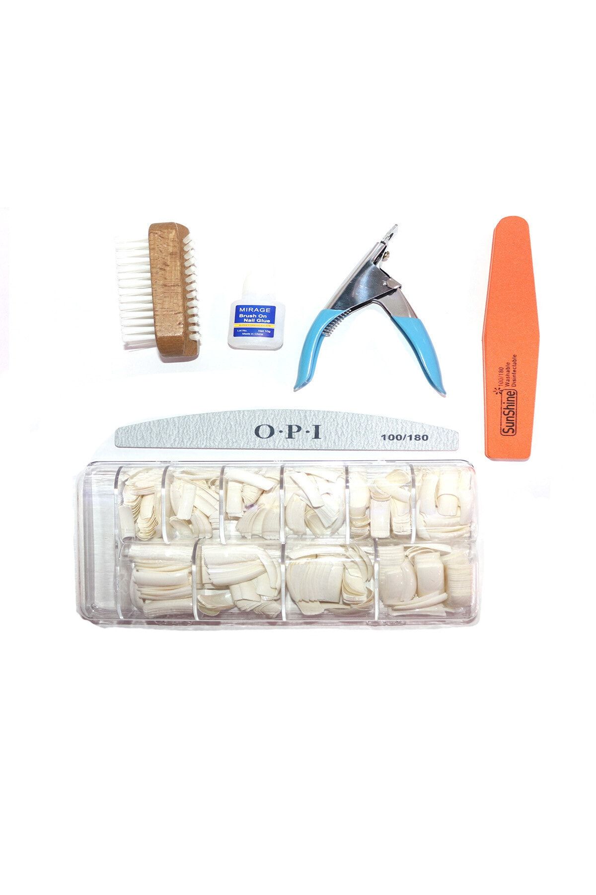 OBD Protez Tırnak 6'lı Set, 500lü Beyaz Tırnak +fırca+yapıştırıcı+makas+törpü