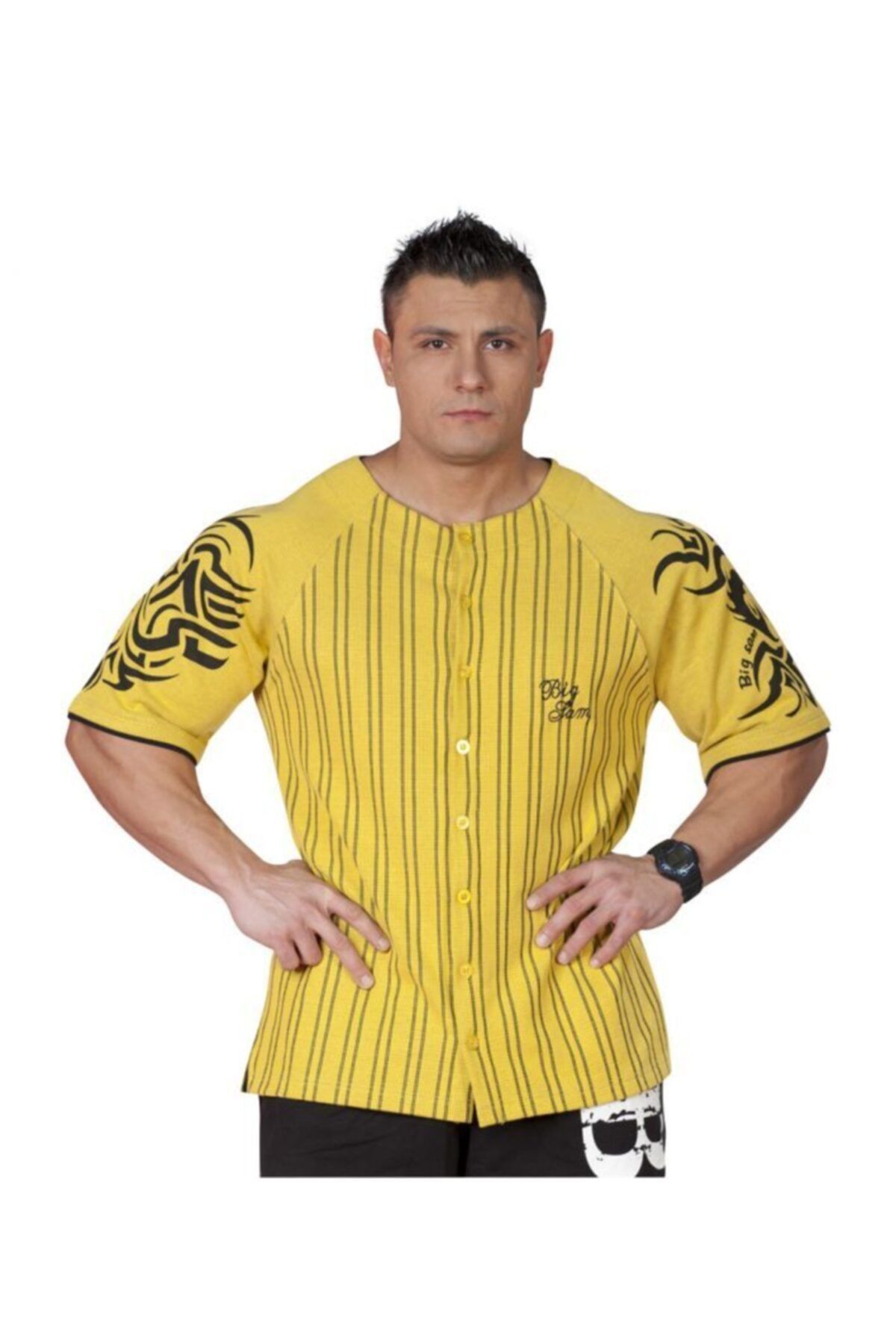 Big Sam Sarı Spor Gömlek Bodybulding Giyim 5000