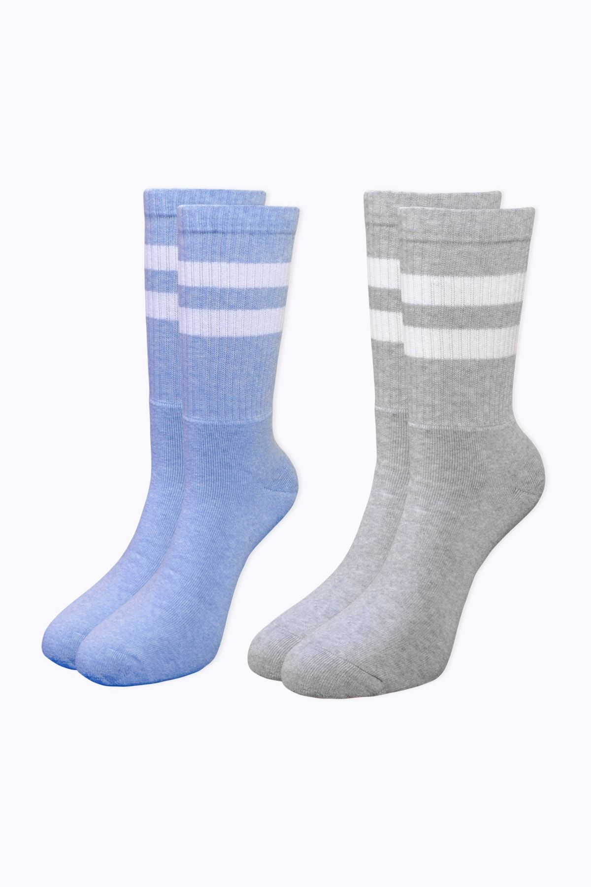 Socks Academy Beyaz Çizgili Havlu Tabanlı Mavi - Gri Çorap Ikili Kutu
