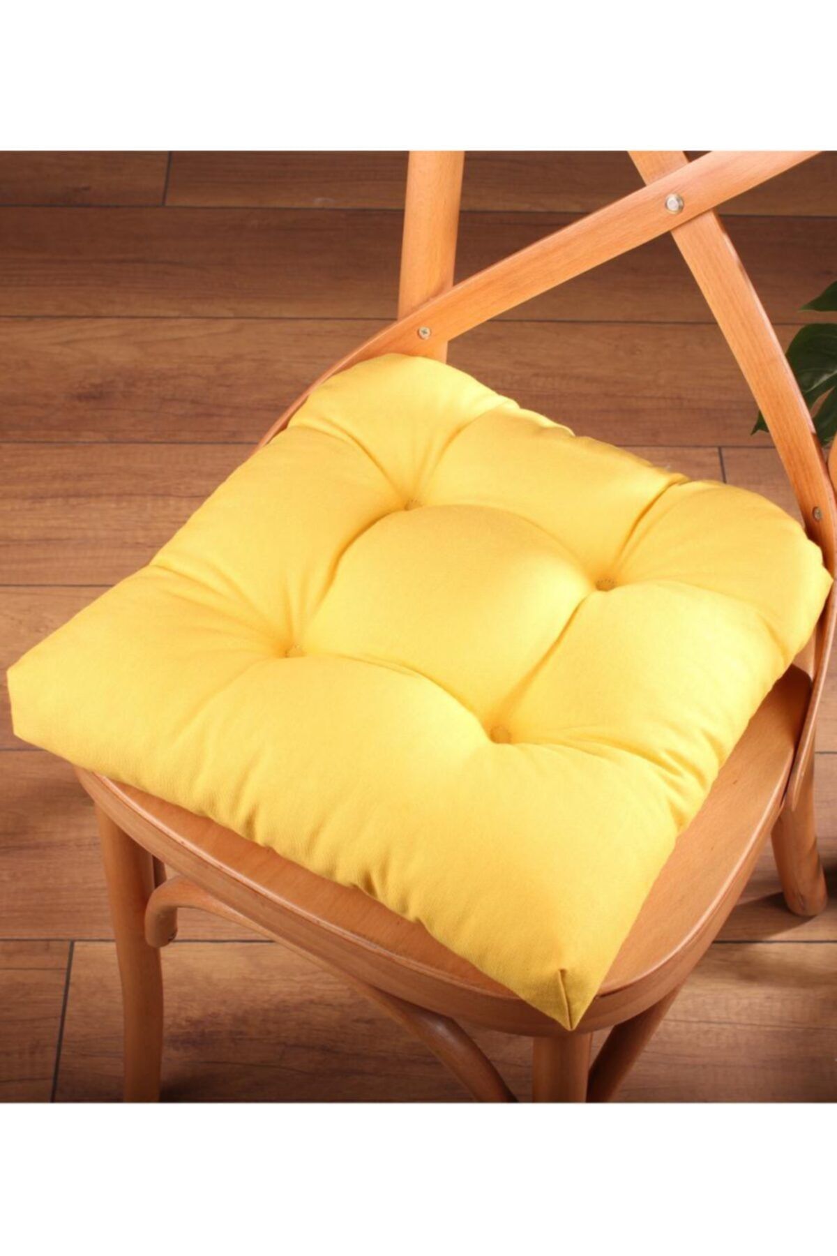 ALTINPAMUK Gold Pofidik Sarı Sandalye Minderi Özel Dikişli Bağcıklı 40x40cm