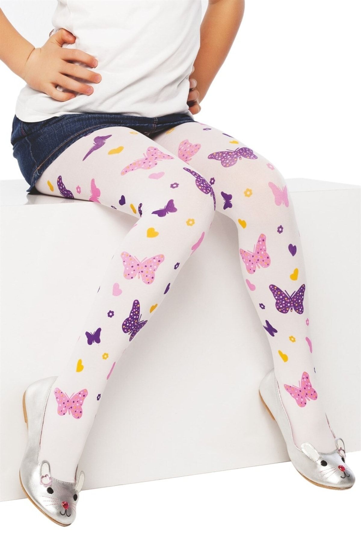 Daymod Kız Çocuk Beyaz Alis Desenli Külotlu Çorap