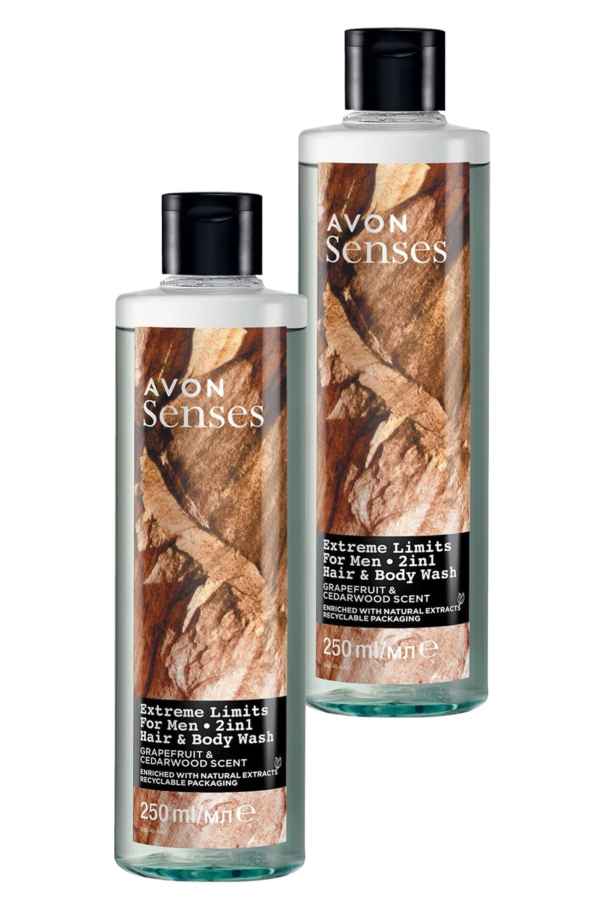 Avon Senses Extreme Limits Greyfurt ve Sandal Kokulu Saç ve Vücut için Erkek Duş Jeli 250 Ml. İkili Set