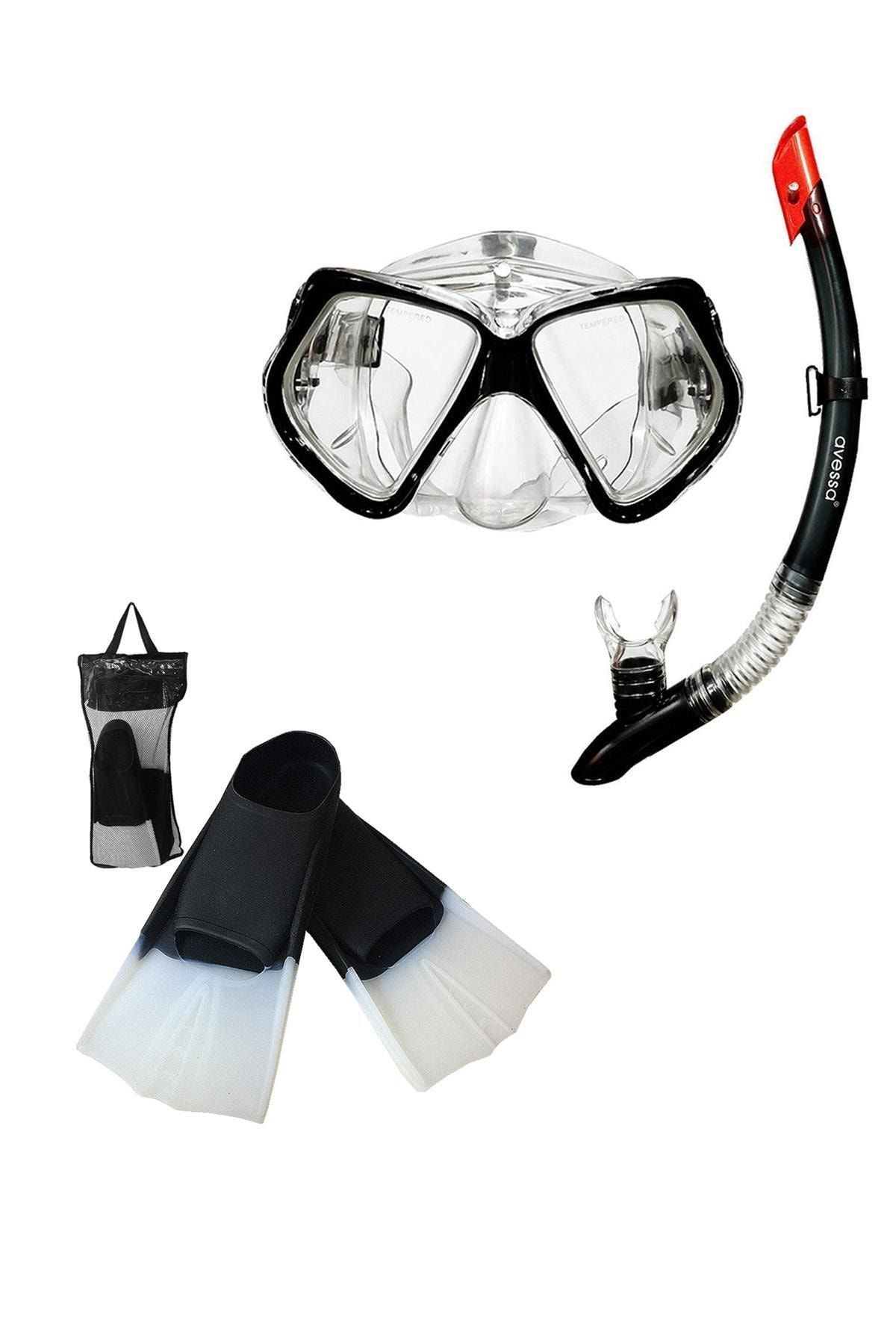 Avessa Premium Yetişkin Dalış Seti Siyah Şnorkel Set & Siyah Palet (39-41)