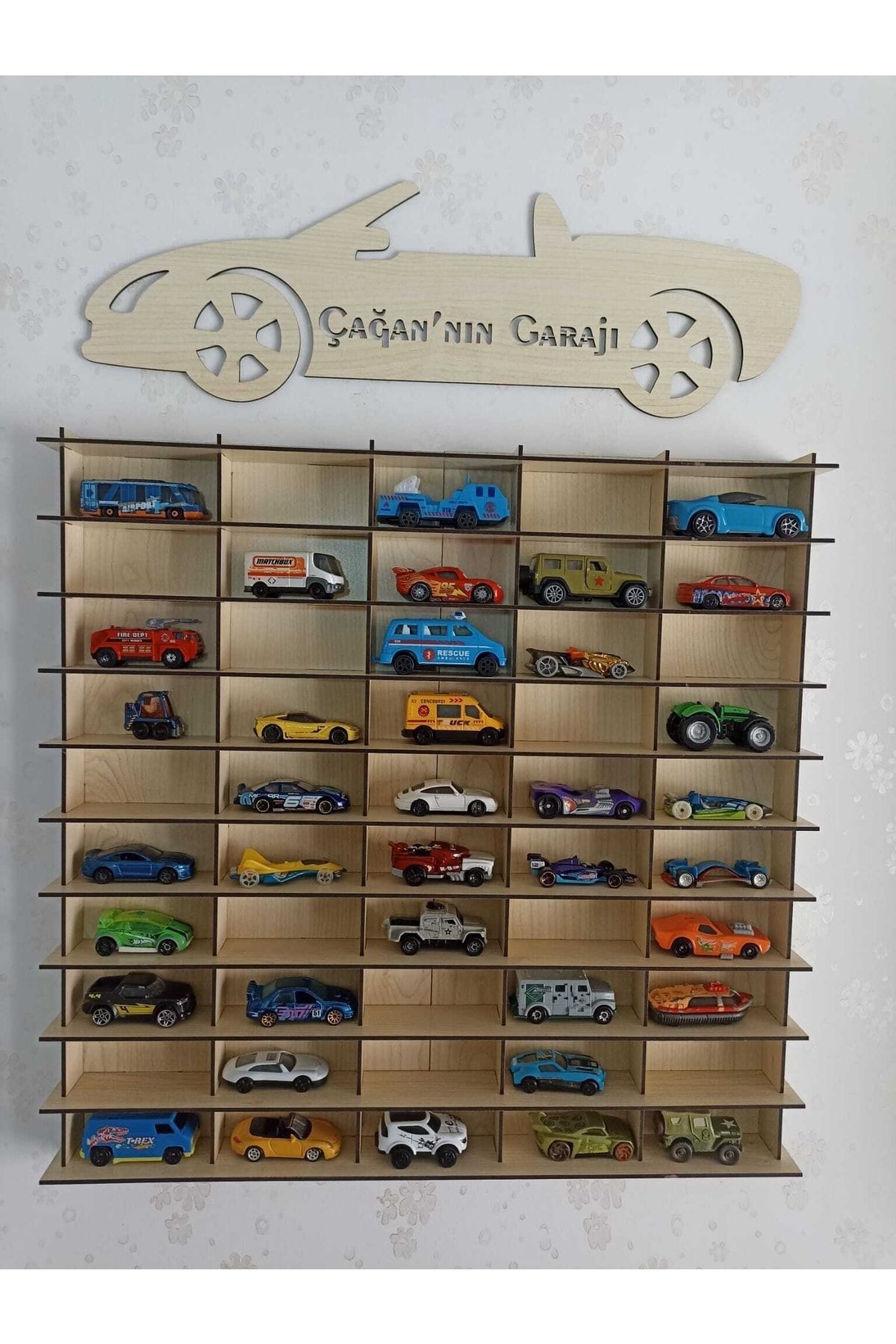 Genel Markalar Oyuncak Araba Rafı 50'li Akça Ağaç (HHOTWHEELS VE KÜÇÜK ARABALAR İÇİN UYGUNDUR)