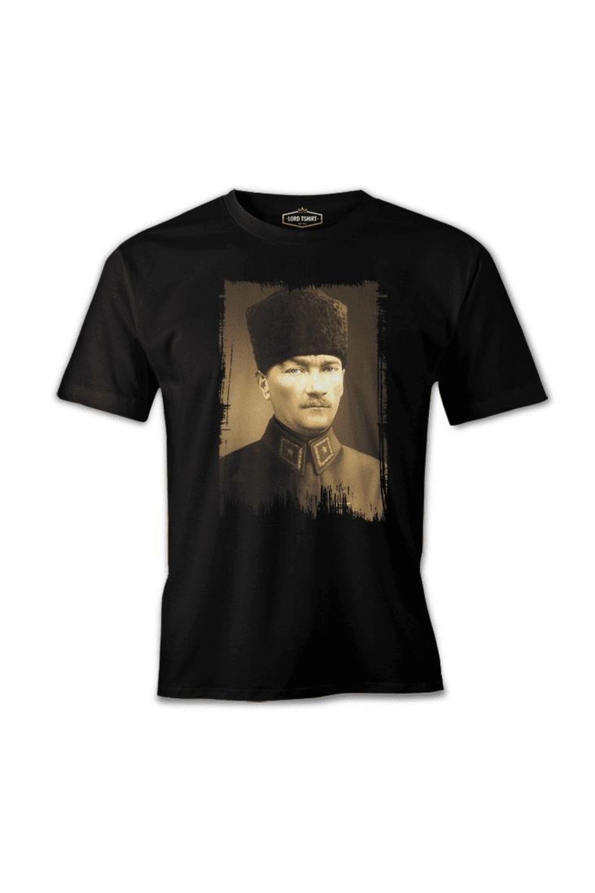 Lord T-Shirt Atatürk - Portre Rozet Siyah Erkek Tshirt