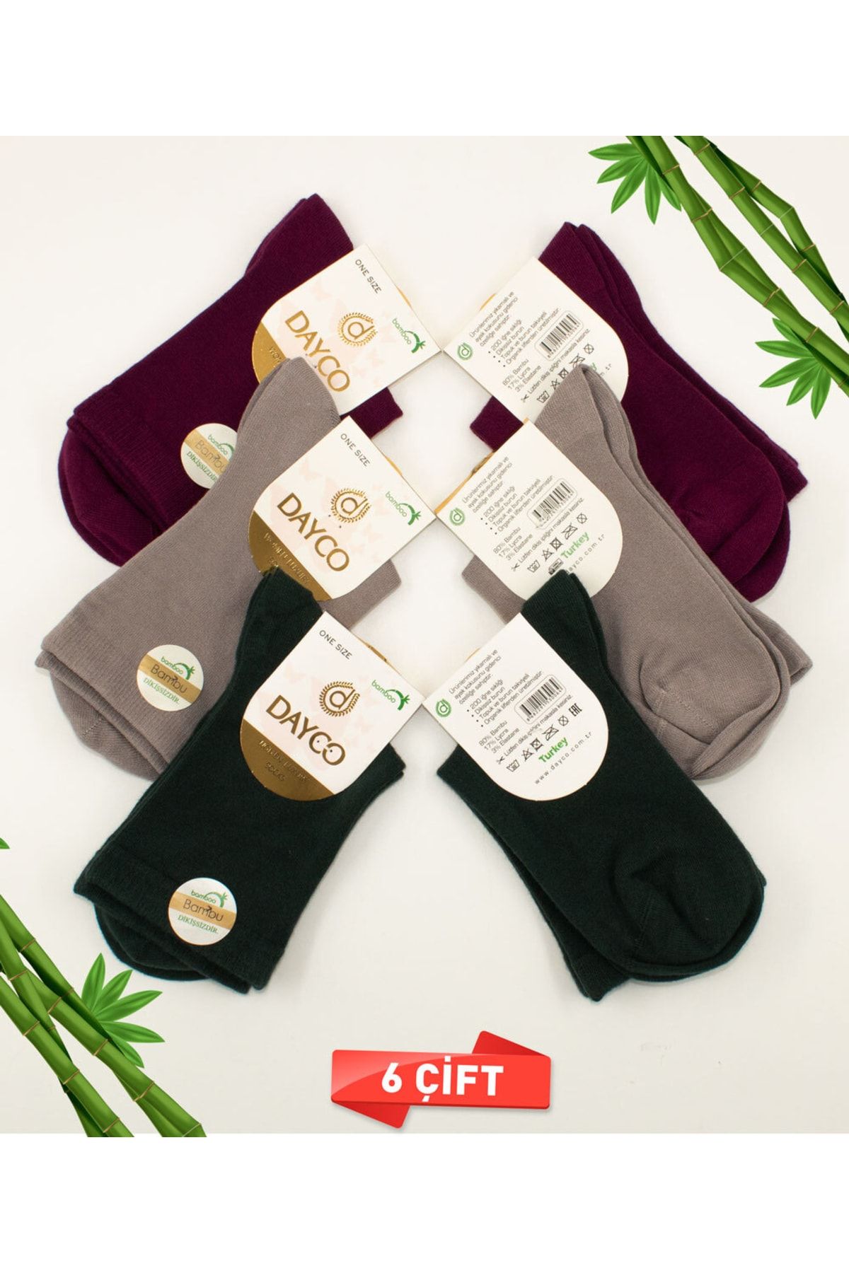 DAYCO Premium Dikişsiz Kadın Bambu Çorap 6'lı Asorti Set