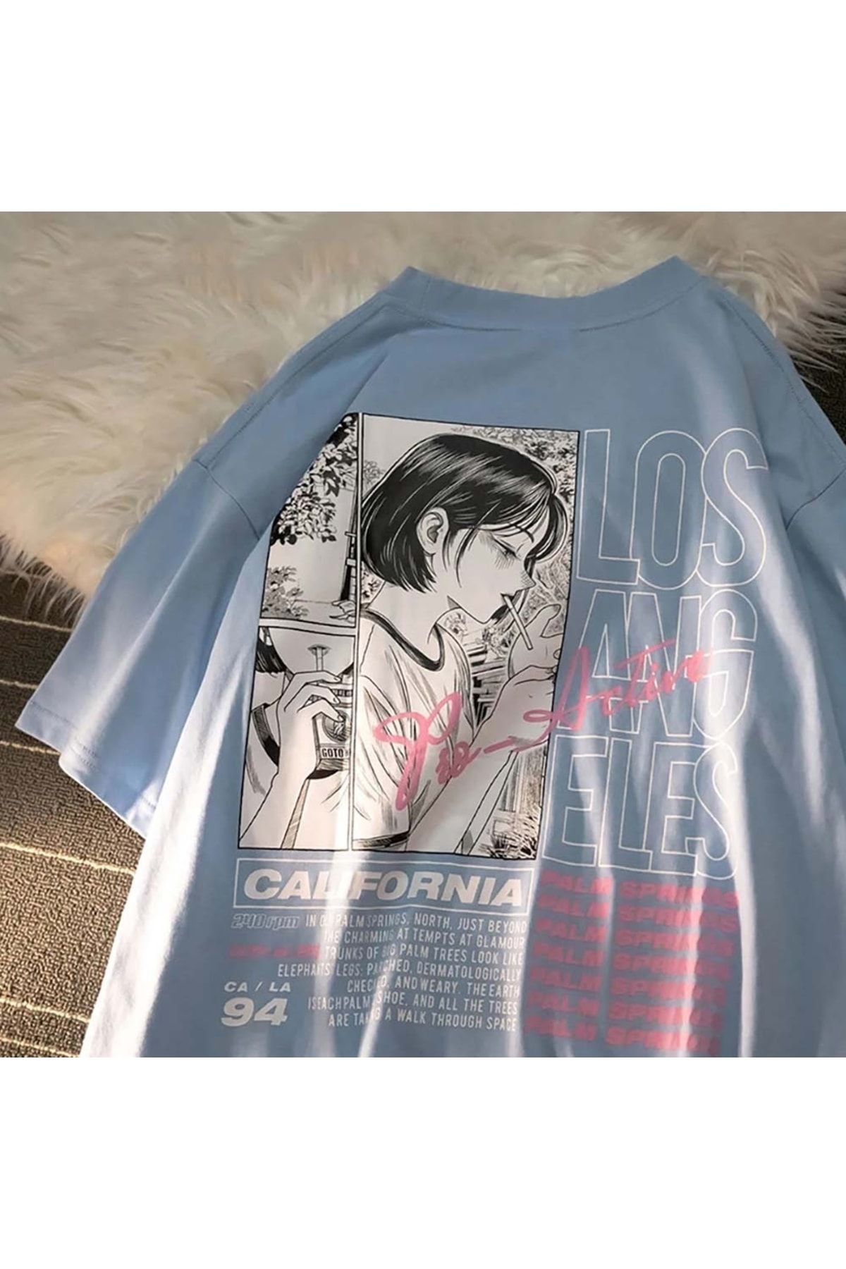 Köstebek Harajuku Los Angeles Girl Mavi (unisex) T-shirt