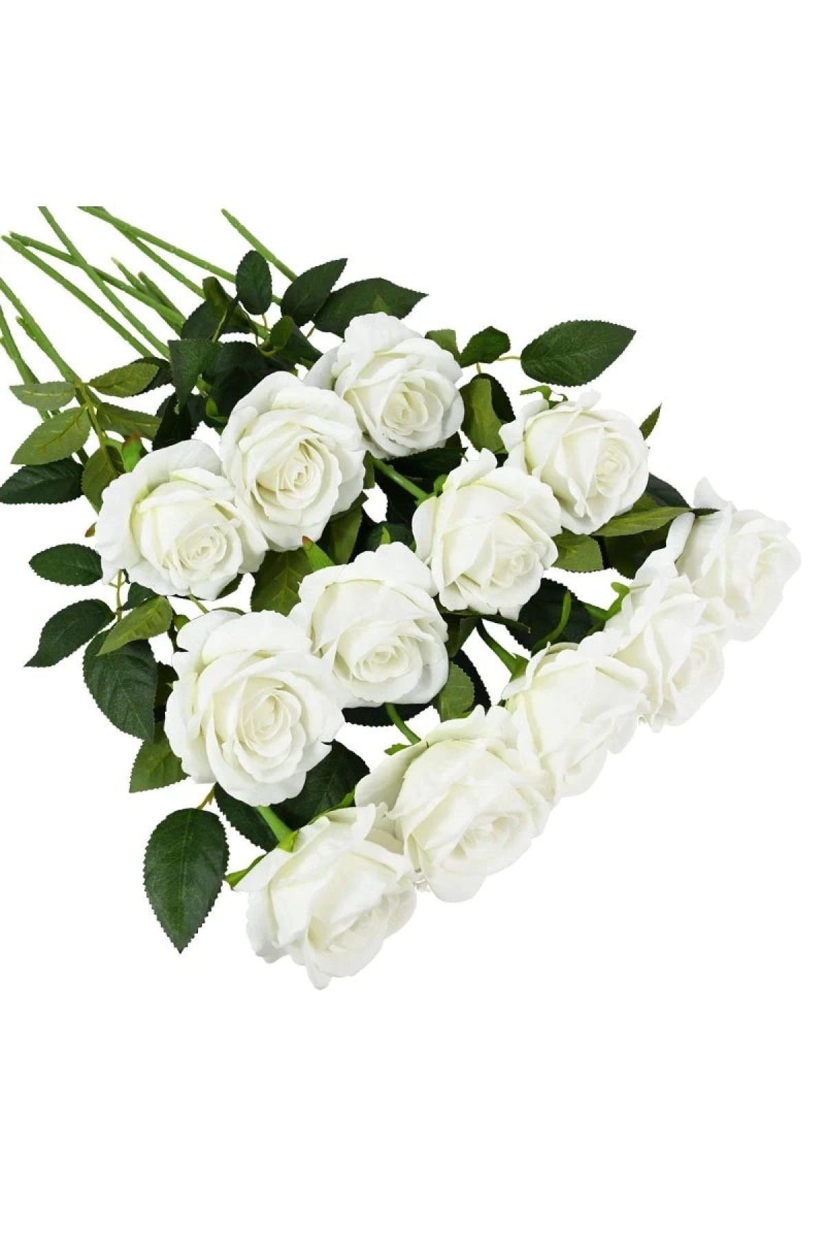 Yapay Çiçek Deposu Yapay Kadife 10lu Gül Dalı 50 Cm Beyaz