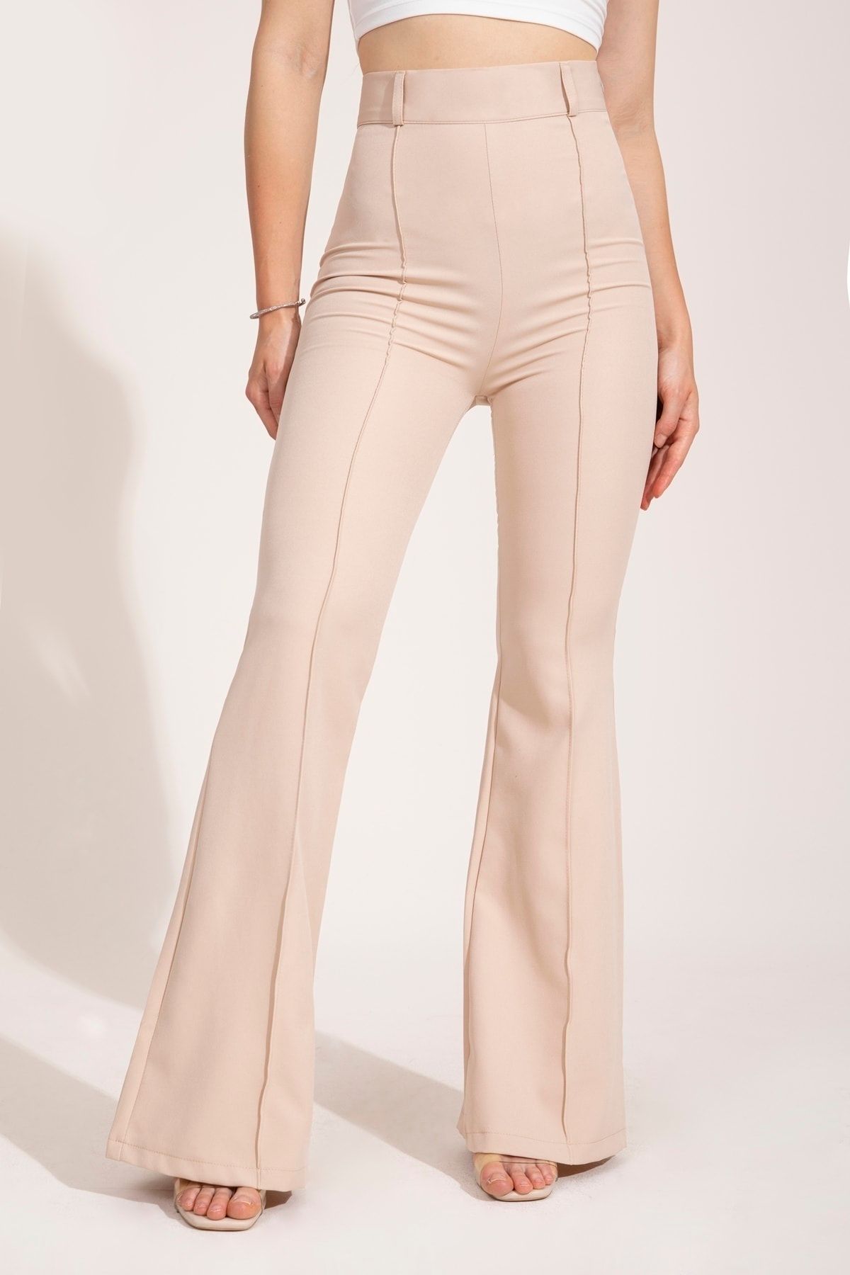 MD trend Kadın Taş Önü Dikişli Extra Yüksek Bel Kumaş Ispanyol Pantolon