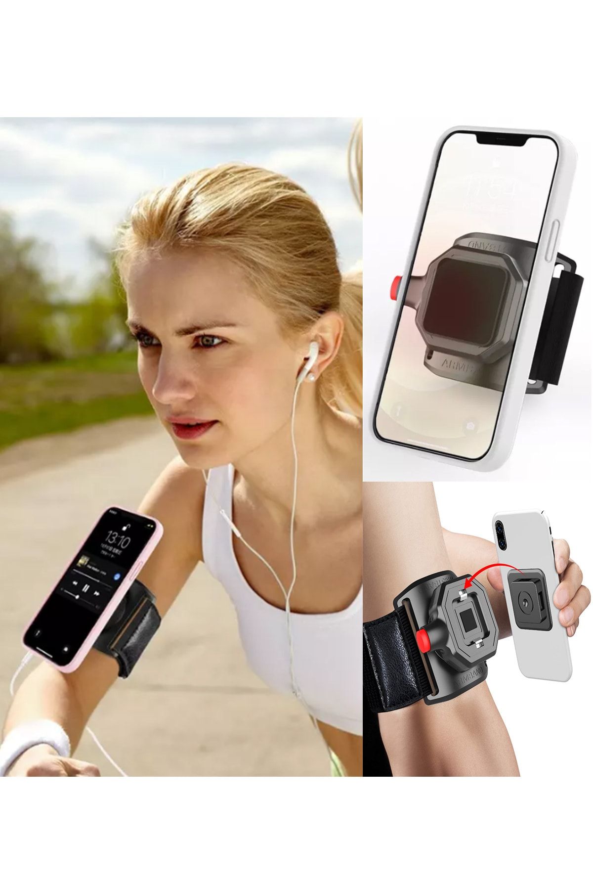 TeknoExpress Fitnes Spor Yürüyüş Koşu Için Kol Telefon Tutucu 360 Derece Dönen Tüm Telefonlara Uyumlu