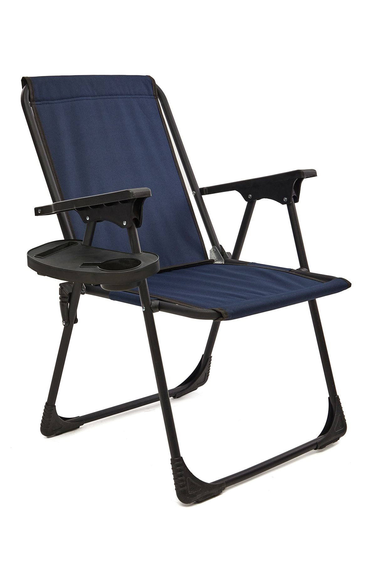 moniev Tekli Natura Kamp Sandalyesi Katlanır Piknik Sandalye Oval Bardaklıklı Lacivert Metal Katlanabilir