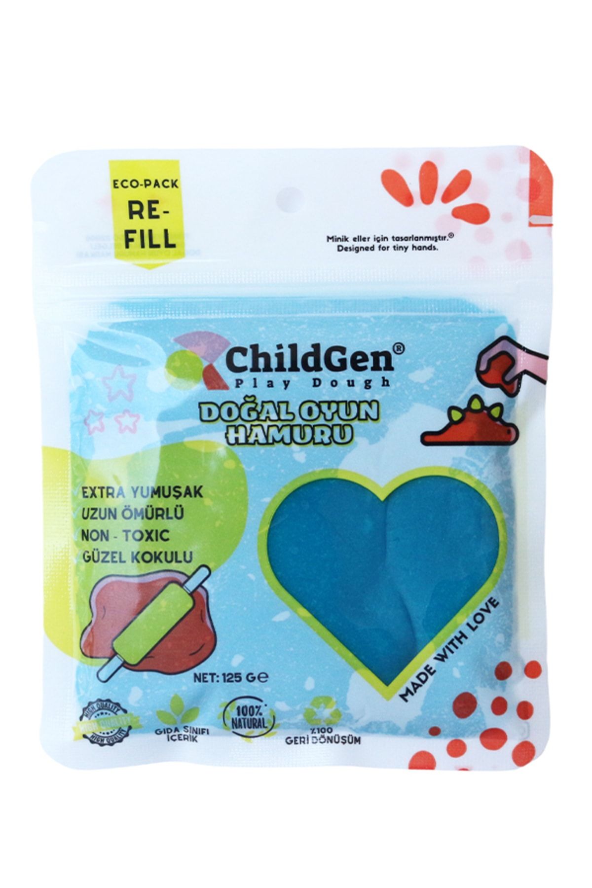 ChildGen Doğal Oyun Hamuru - Mavi -vakumlu Kartuş Paket - (ecopack-refill)