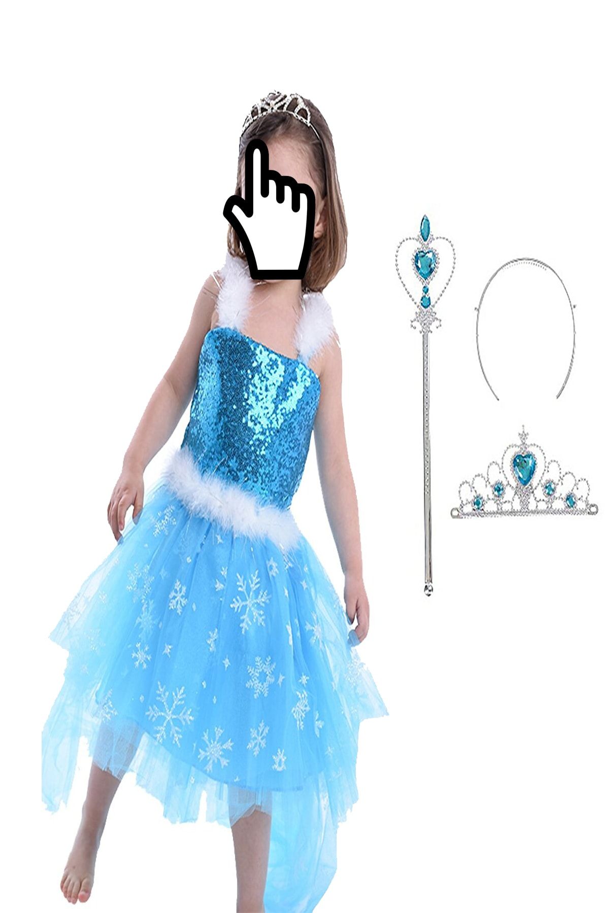 Parti Selesi Karlar Ülkesi Frozen Elsa Kostüm Mavi Ön Kısa Arka Uzun Elbise Kız Çocuk Kıyafet
