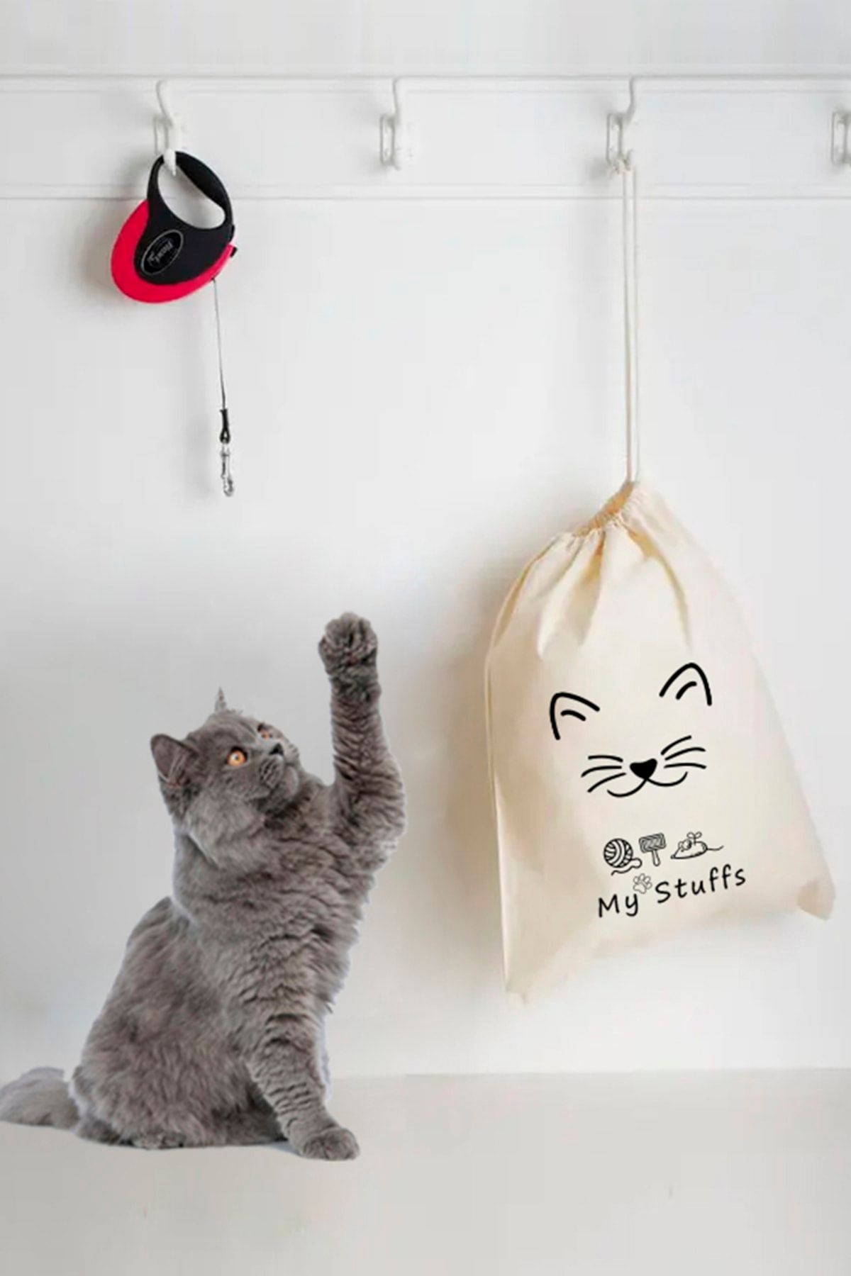 kesesepeti Bez Organizer | Yıkanabilir Desenli 100% Pamuk Kedi Eşya&oyuncak Düzenleyici Torba- Organizer | Gato