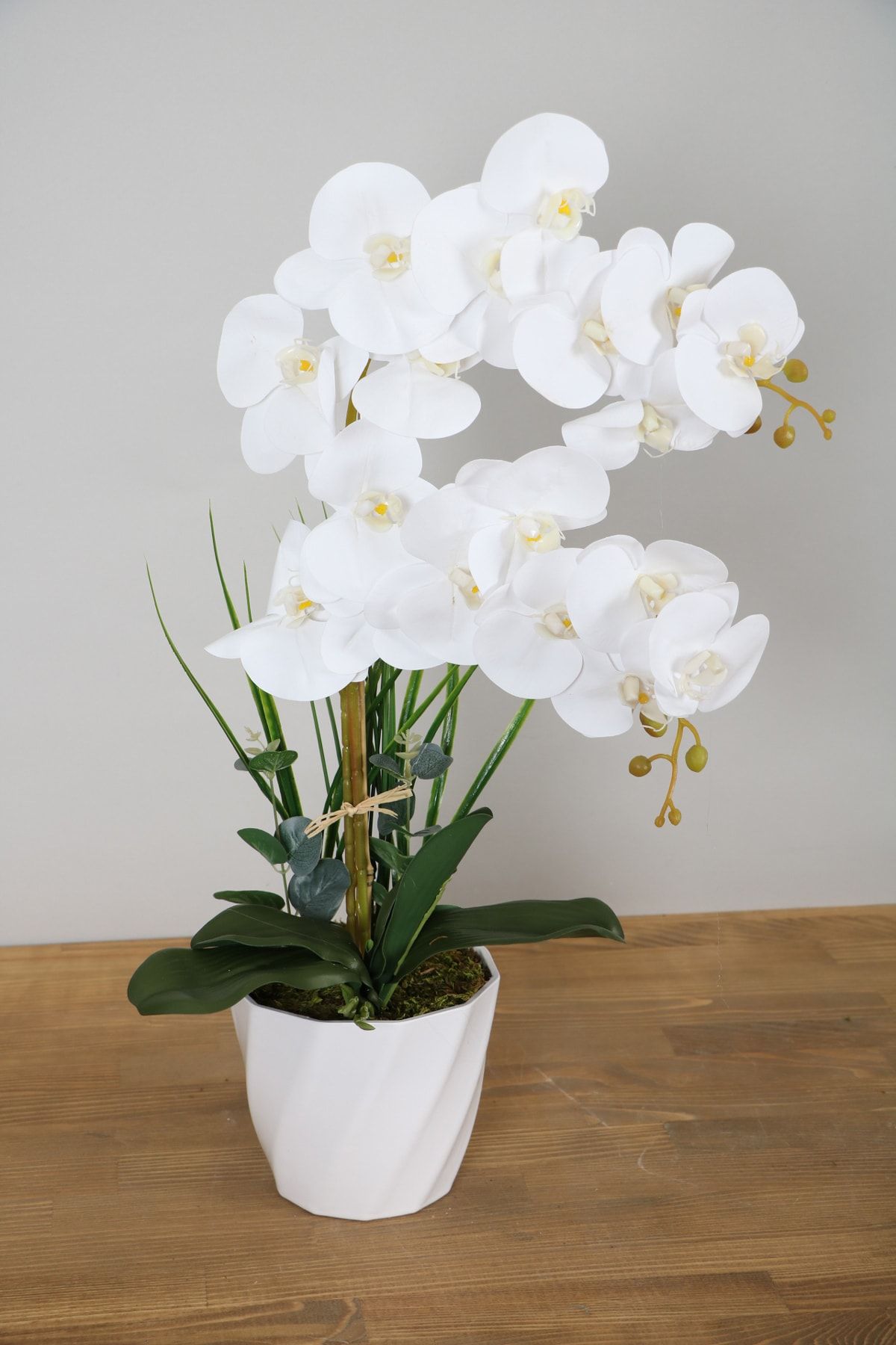 Yapay Çiçek Deposu Yapay Çiçek Melamin Saksıda 2li Orkide Tanzim Beyaz 75 Cm