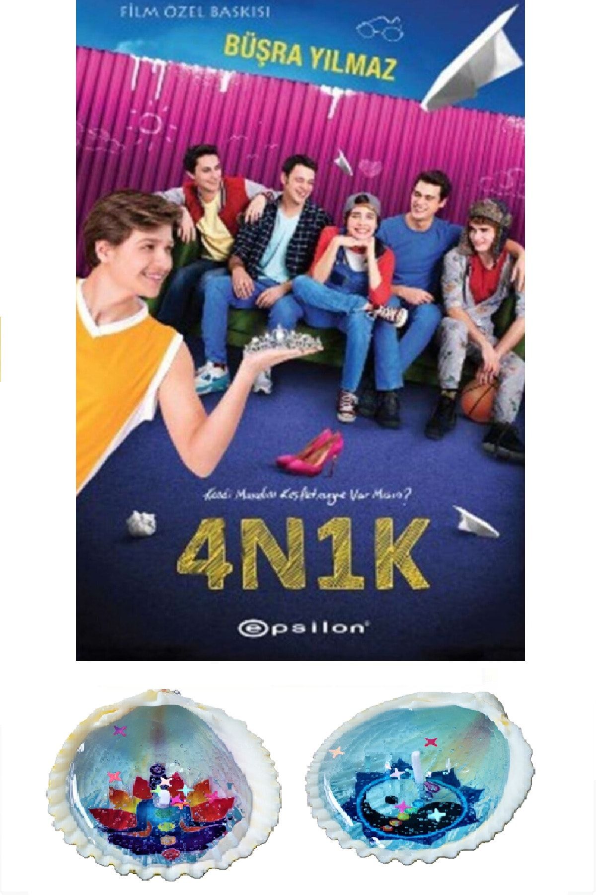 puslurotalar 4n1k Özel Baskı Ciltli + 2 Adet Antistres Dekoratif Deniz Kabuğu Mum Hediye