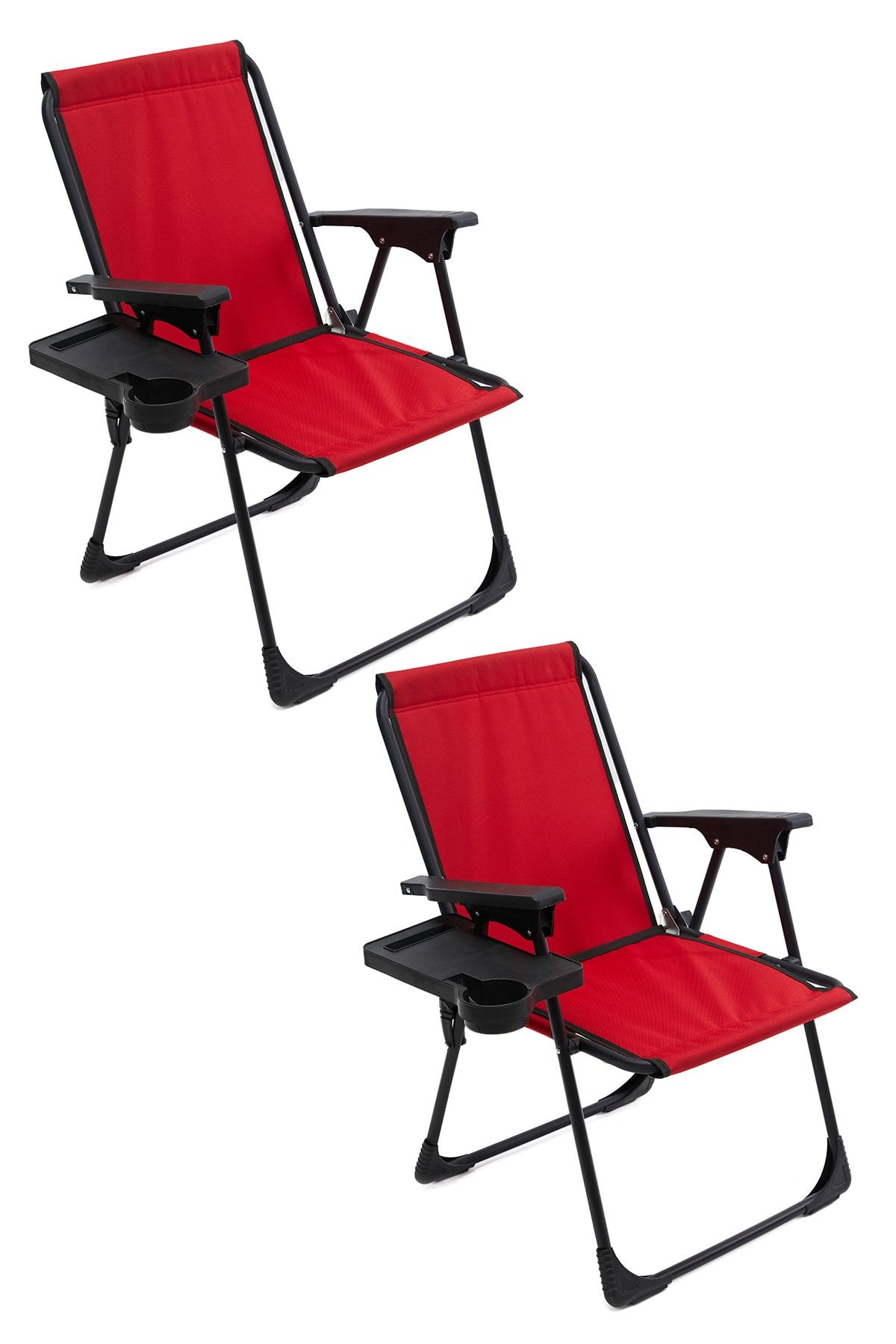 moniev Natura 2 Adet Kamp Sandalyesi Katlanır Piknik Sandalye Dikdörtgen Bardaklıklı Kırmızı