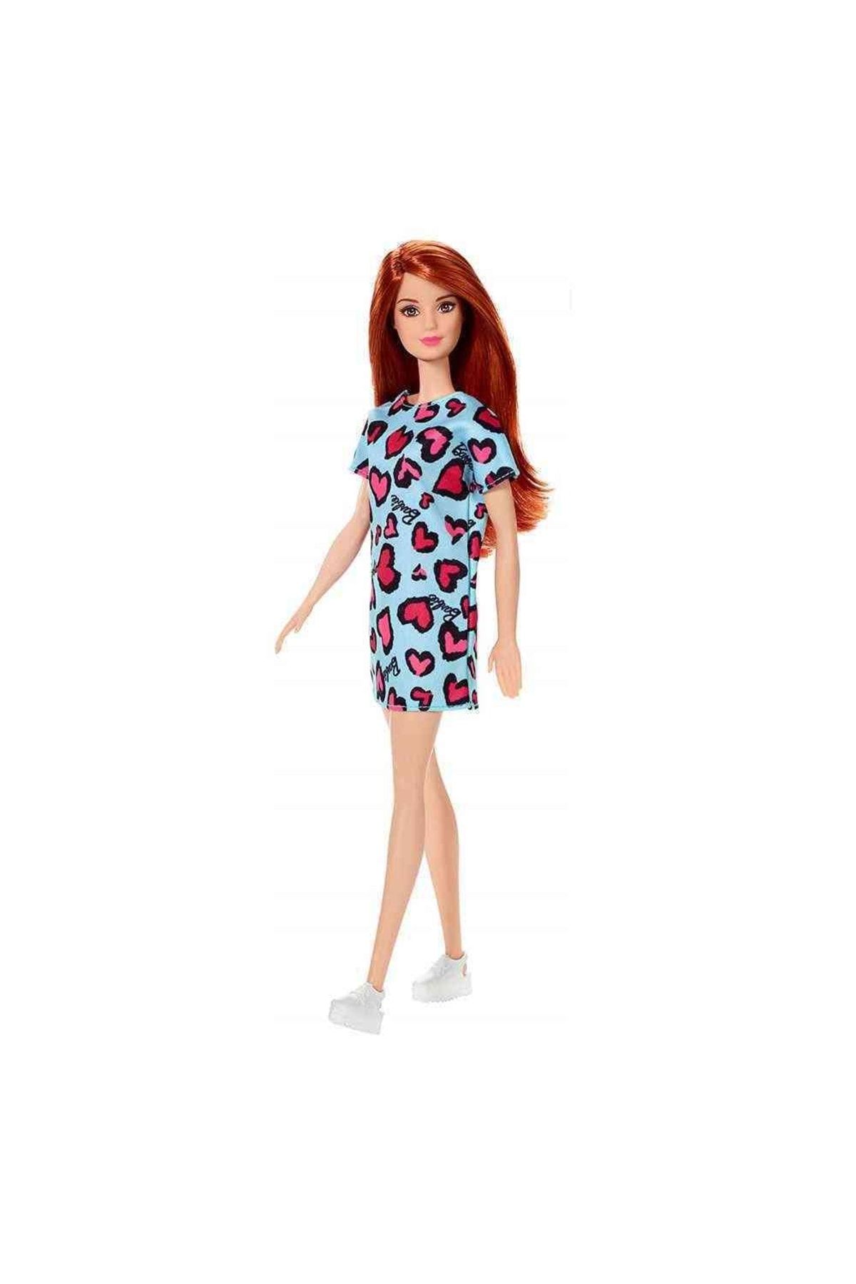 Barbie Şık Koleksiyon Model Bebek Kızıl Saçlı Mavi Kalpli Elbiseli