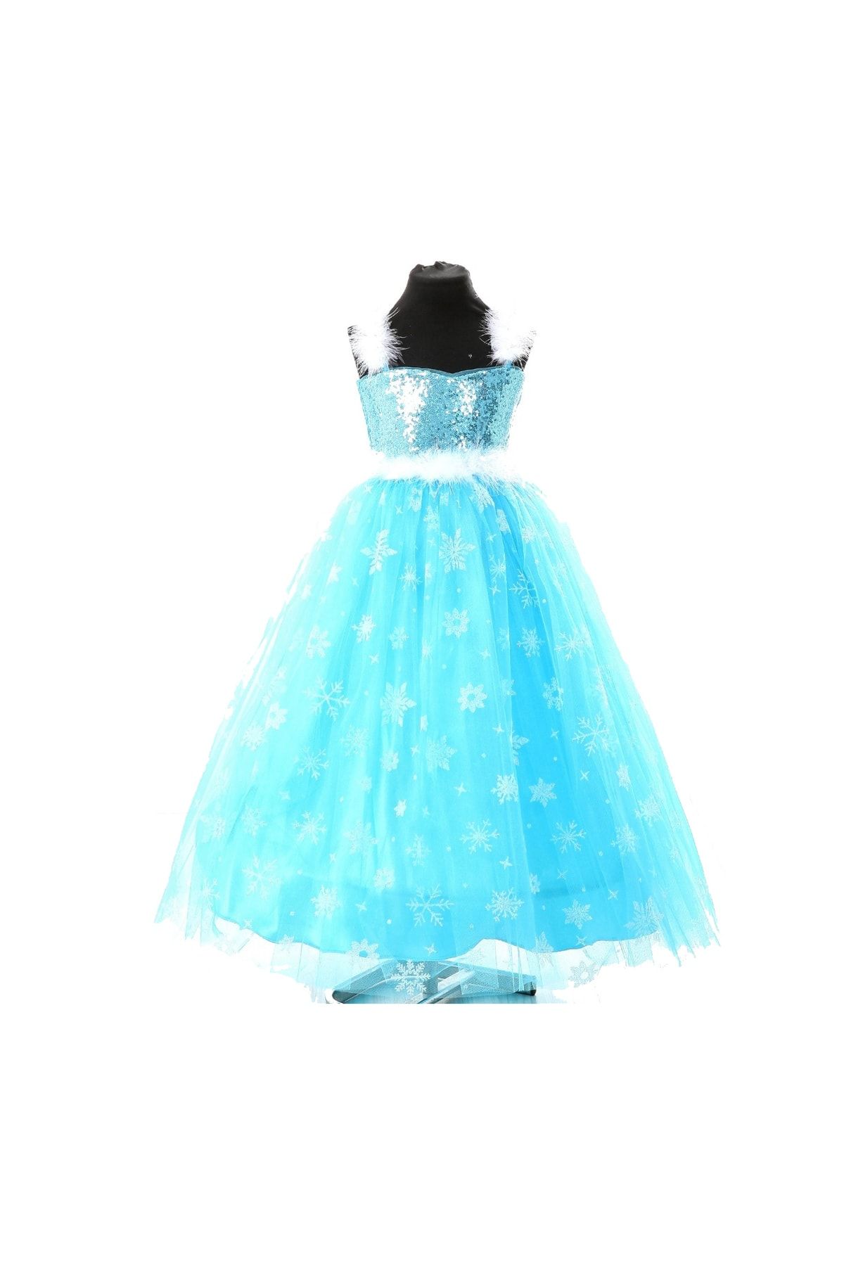 Elamino Kids Elsa Elbise -askılı Tarlatanlı -asa,taç, - Frozen Kostüm