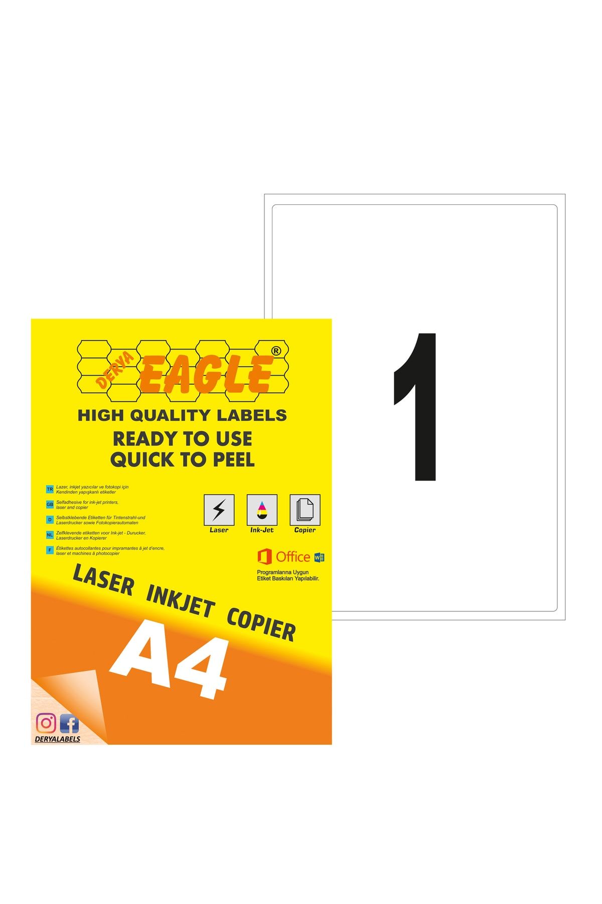 Derya Eagle Ac4001 199,6x289,1mm Laser/lazer A4 Kendinden Yapışkanlı Etiket