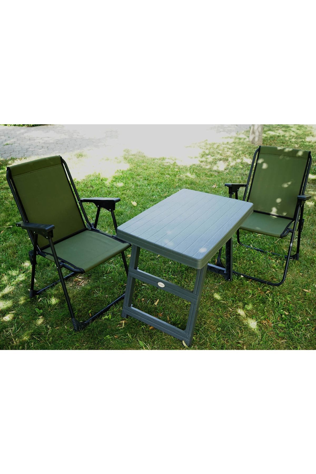 bimbambom 3'lü Set, Bardaklıklı Katlanır Kamp Sandalyesi 2 Adet + Katlanır Kamp Masası, Kamp Masası Seti