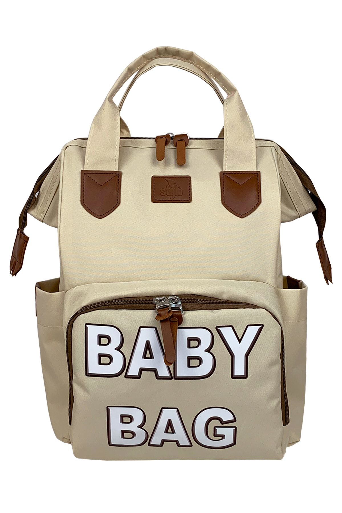 Stylo Monaco Baby Bag Baskılı Anne Bebek Bakım Sırt Çantası - Bej