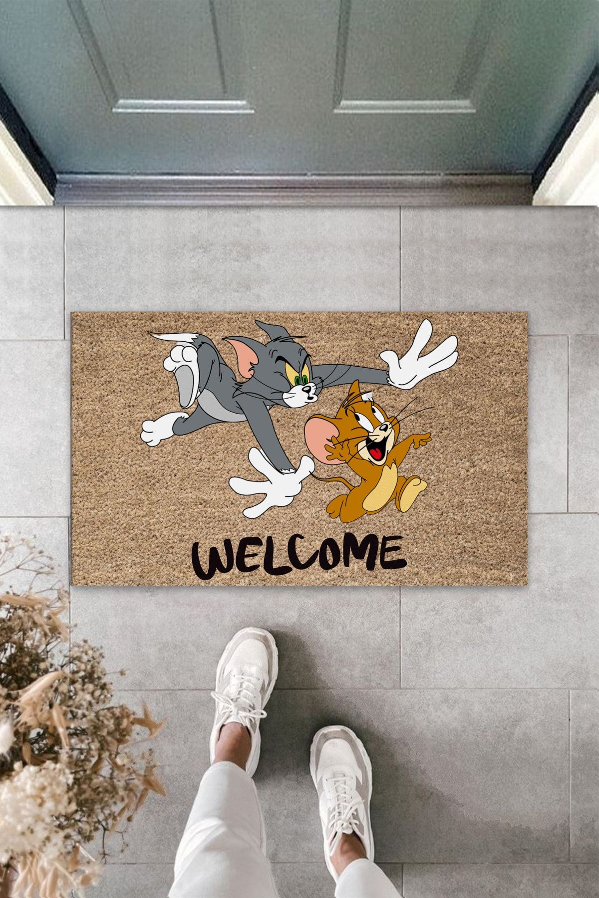Dormot Home Dekoratif Dijital Baskı - Kedi Ve Fare - Kapı Paspası Iç Ve Dış Mekan Paspas
