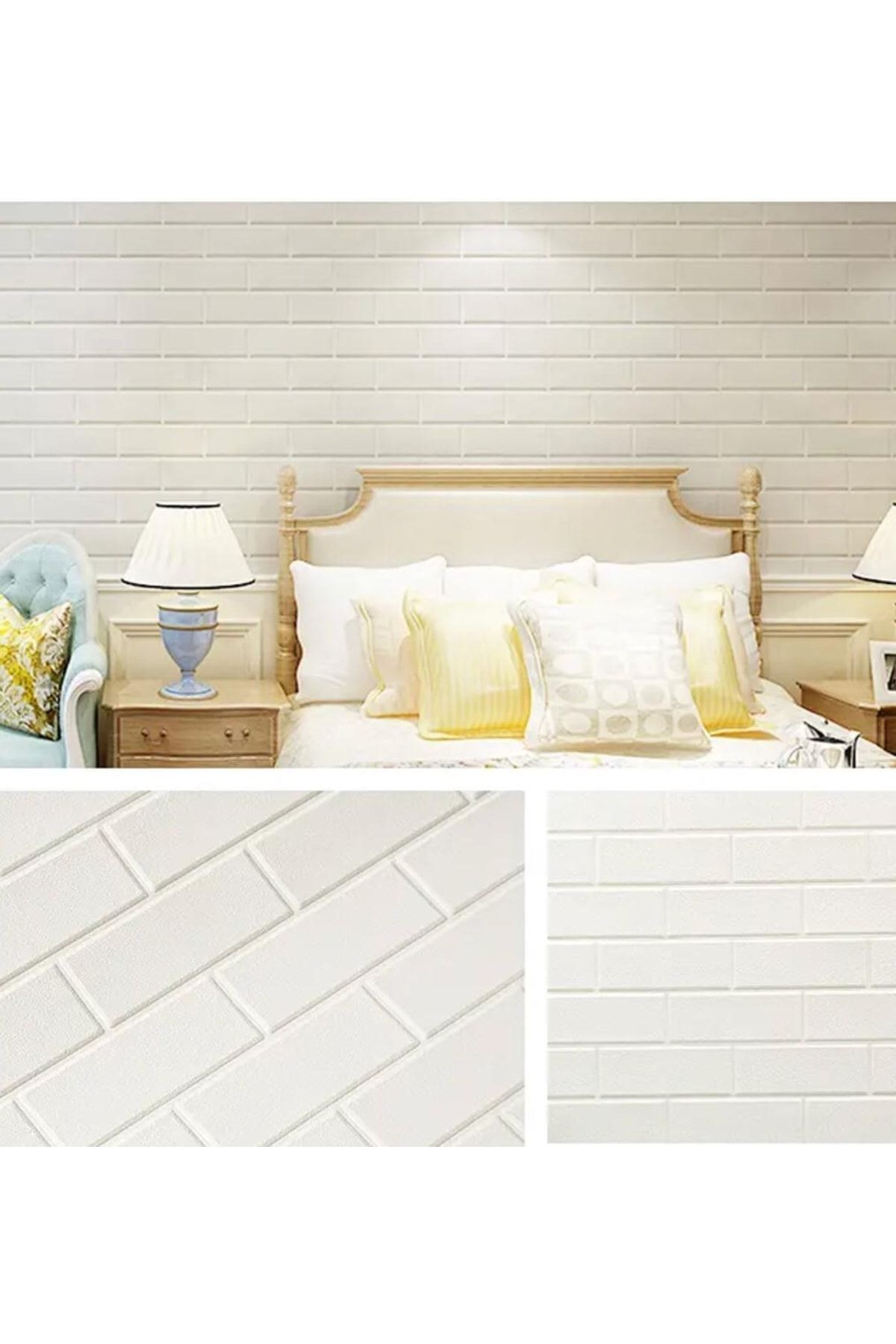 Renkli Duvarlar Nw63 Düz Beyaz Tuğla Arkası Yapışkanlı Esnek Silinebilir Banyo Duvar Paneli Duvar Kağıdı
