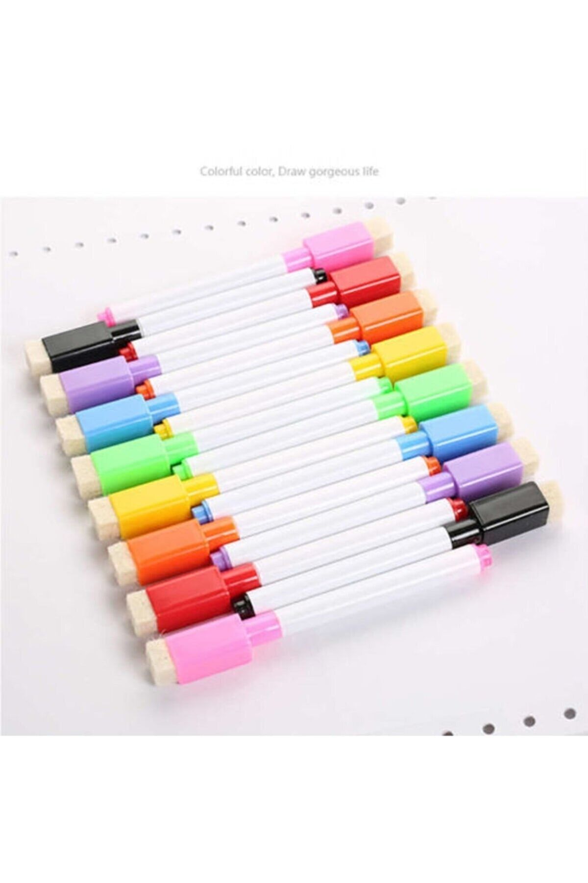 AYMAGNET 12 Adet Karışık Renkli Mıknatıslı Silgili Akıllı Tahta Kalemi - Silinebilir Beyaz Tahta Kalemi