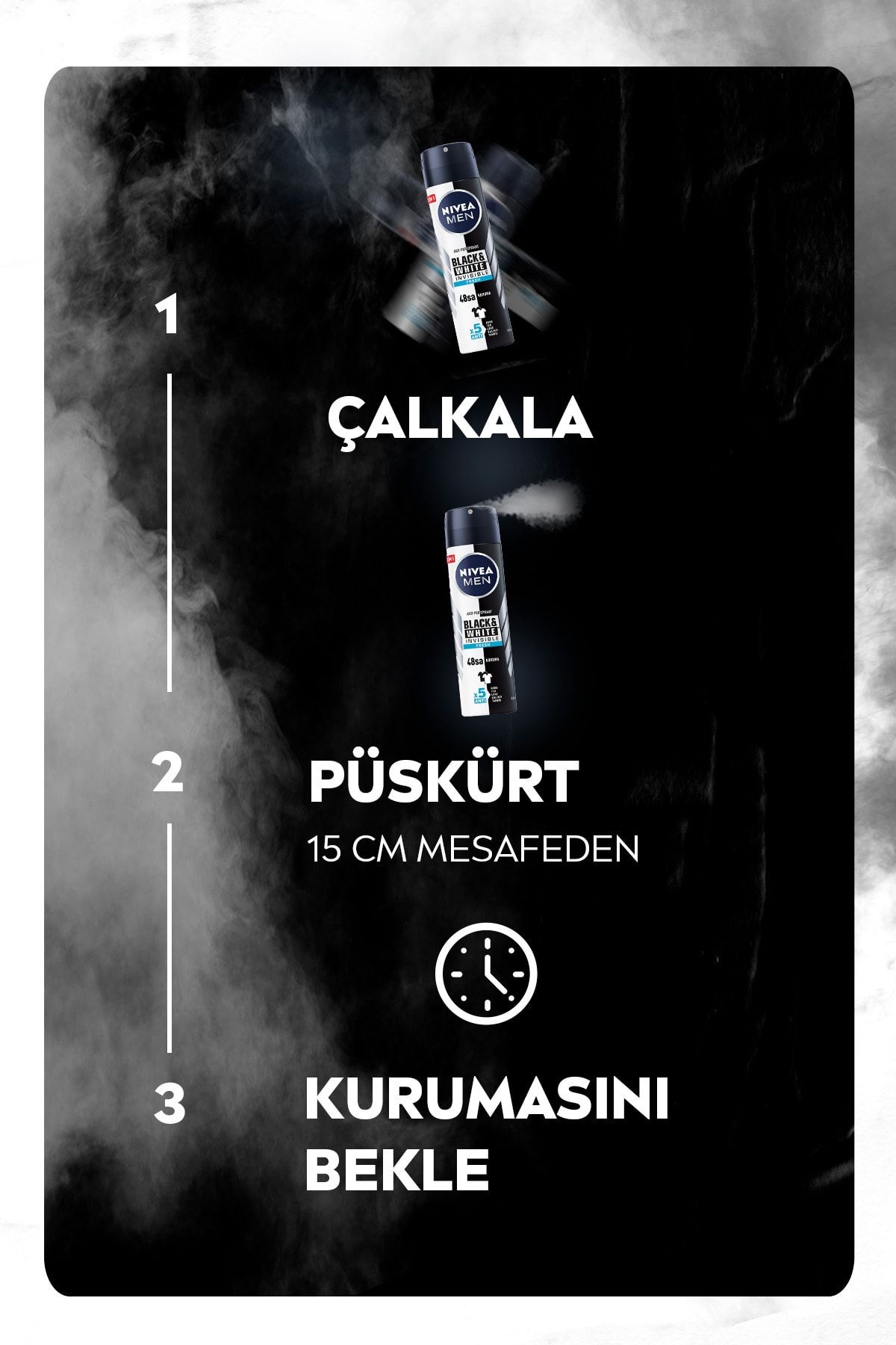 Men Erkek Sprey Deodorant Black&white Invisible Fresh 150ml,48 Saat Anti-perspirant Koruma_4