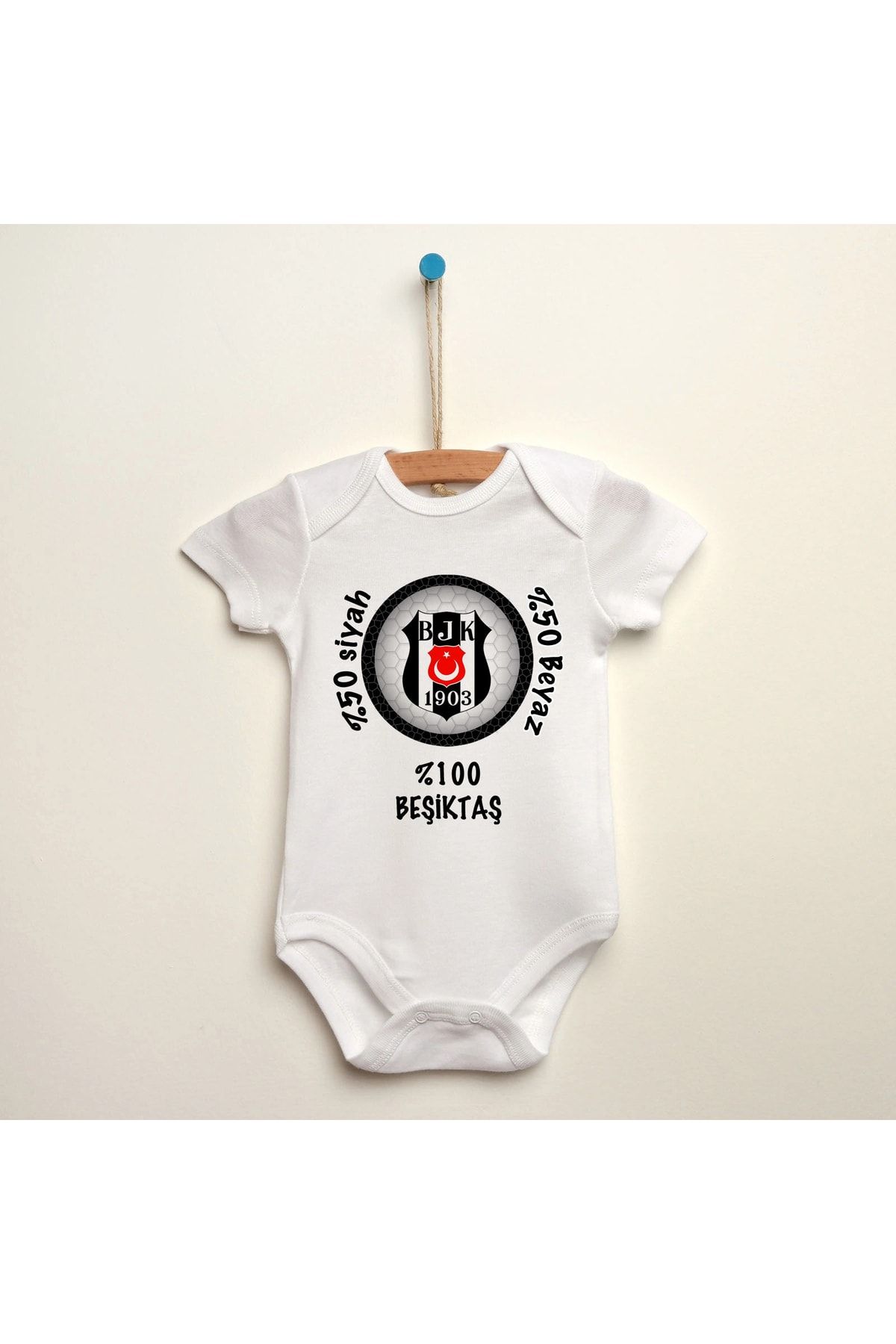 Beşiktaş Siyah Beyaz Baskılı Organik Pamuklu Bebek Body Zıbın