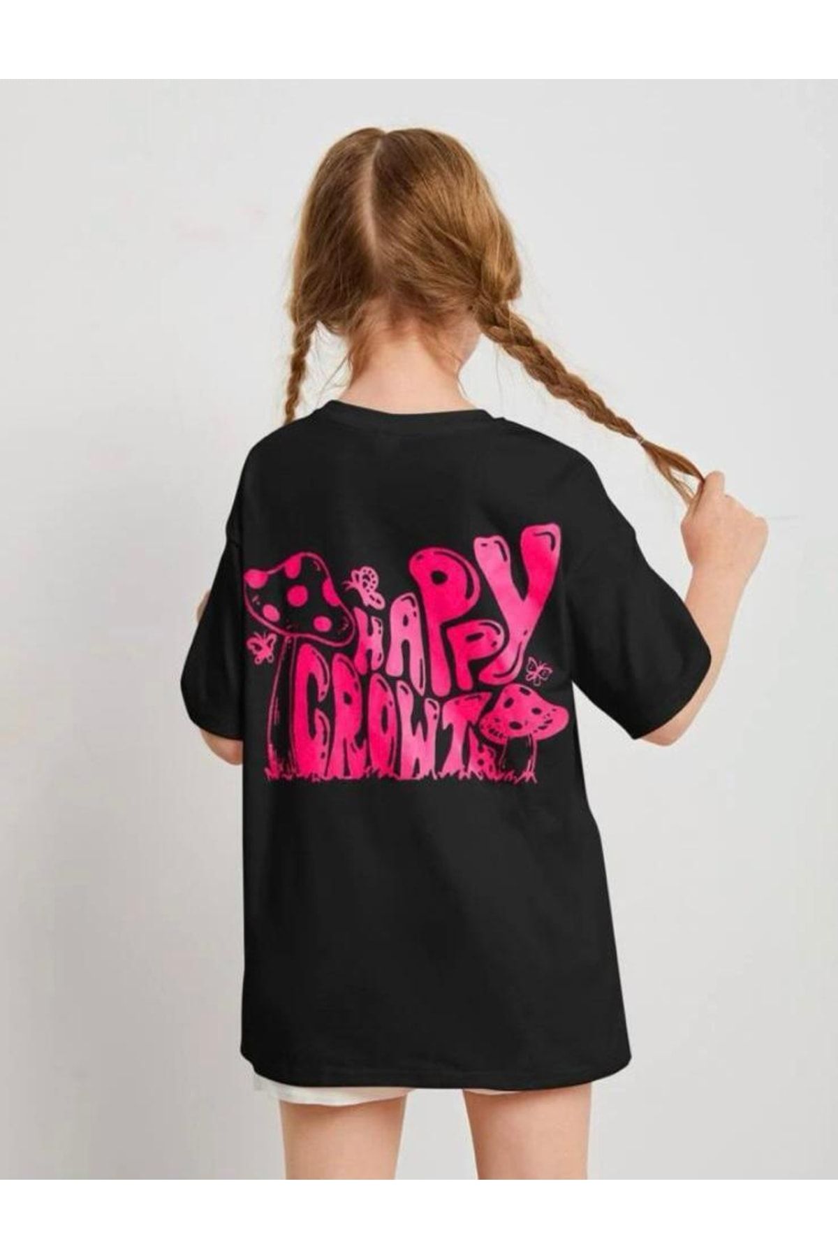 AFROKİDS Pembe Kız Sırt Mantar Baskılı T-shirt
