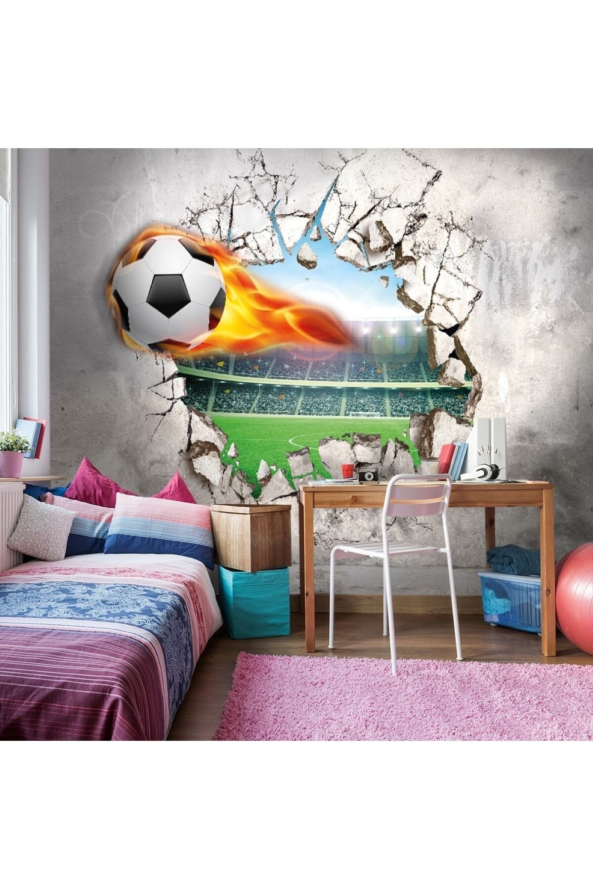 FX WallCoverings Duvardan Çıkan Futbol Topu Duvar Kağıdı