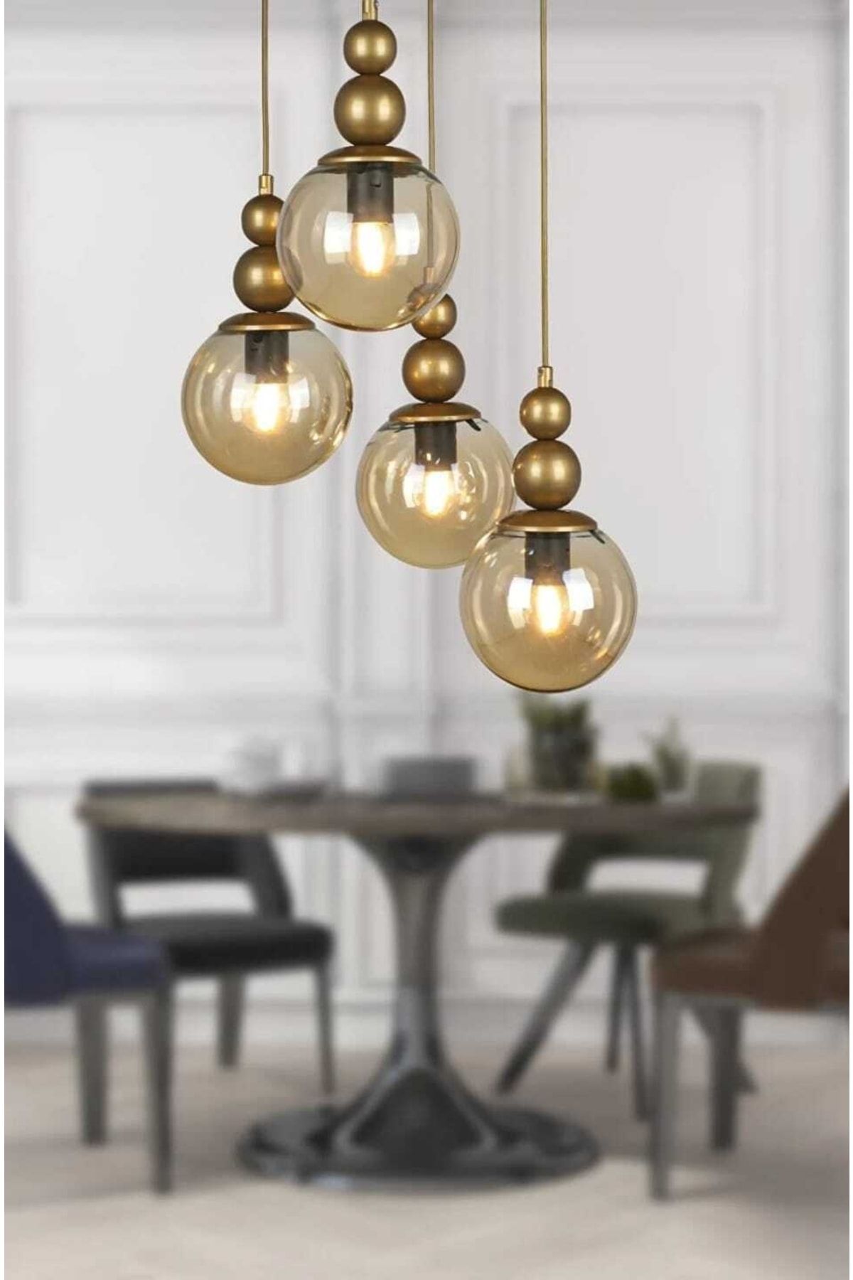 VEDALİGHT Venüs 4'lü Sarkıt Eskitme Model- Hakiki Bal Cam- Oturma Odası- Salon- Yatak Odası Modern Avize