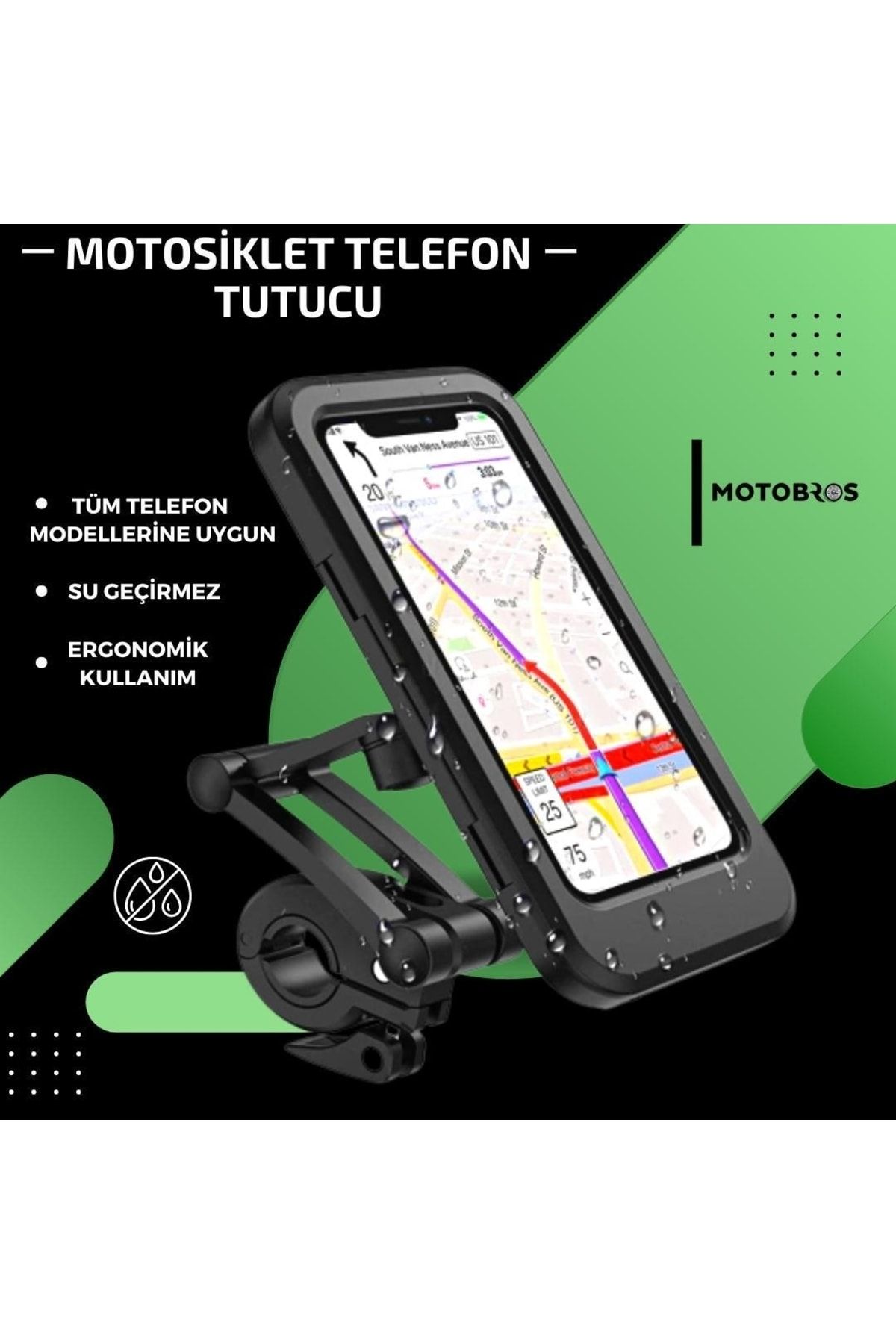 Motobros Motosiklet Telefon Tutucu Bisiklet Atv Telefon Tutucu Su Geçirmez (GÜÇLÜ PROPİLEN)