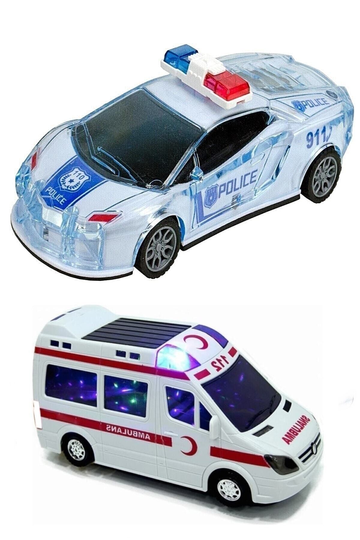 Brother Toys Pilli 112 Ambulans Ve Çek Bırak Korumalı Polis Arabası Müzikli Işıklı Oyuncaklar 2li Set