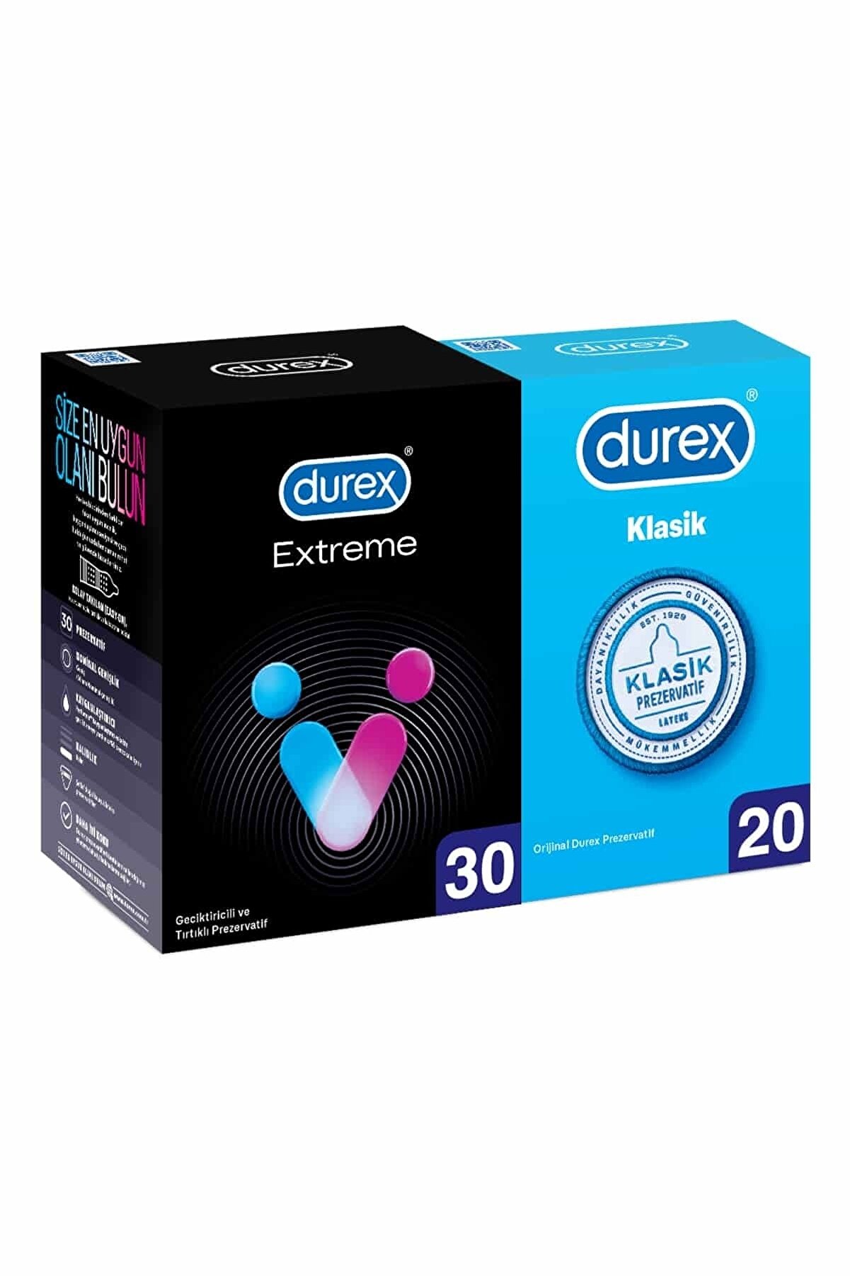 Durex Extreme li Prezervatif 30 Lu Ve Klasik Kondom 20 Li