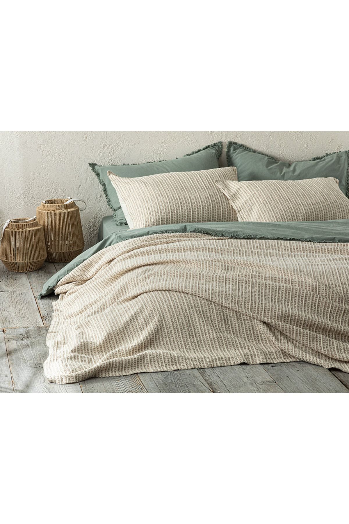 English Home Azure Waffle Jakarlı Tek Kişilik Yatak Örtüsü Takımı 160x240 Cm Bej
