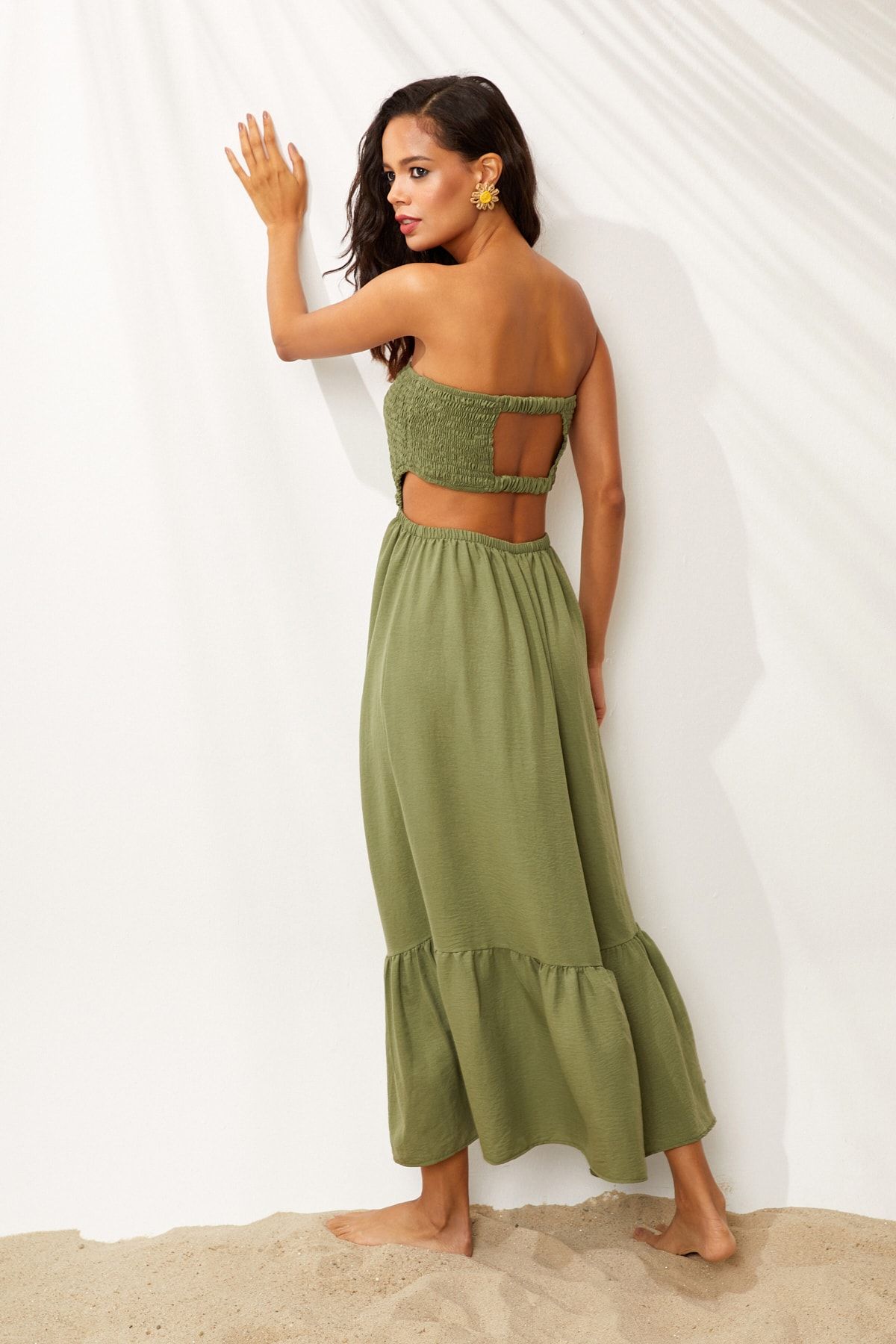 Cool & Sexy Kadın Yeşil Gipeli Sırt Detaylı Elbise BK1490