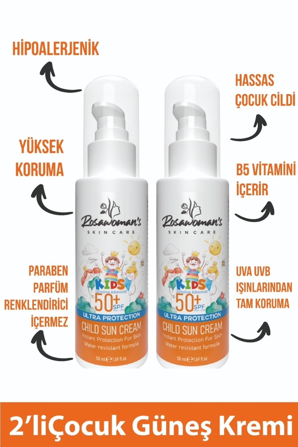 Rosawomans Çocuk Güneş Kremi 50ml 2'li Set