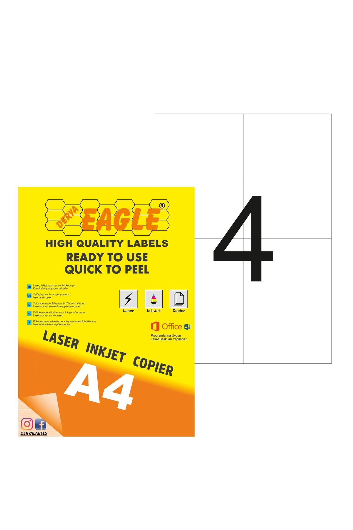 Derya Eagle Ac4030 105x148,5mm Laser/lazer A4 Kendinden Yapışkanlı Etiket