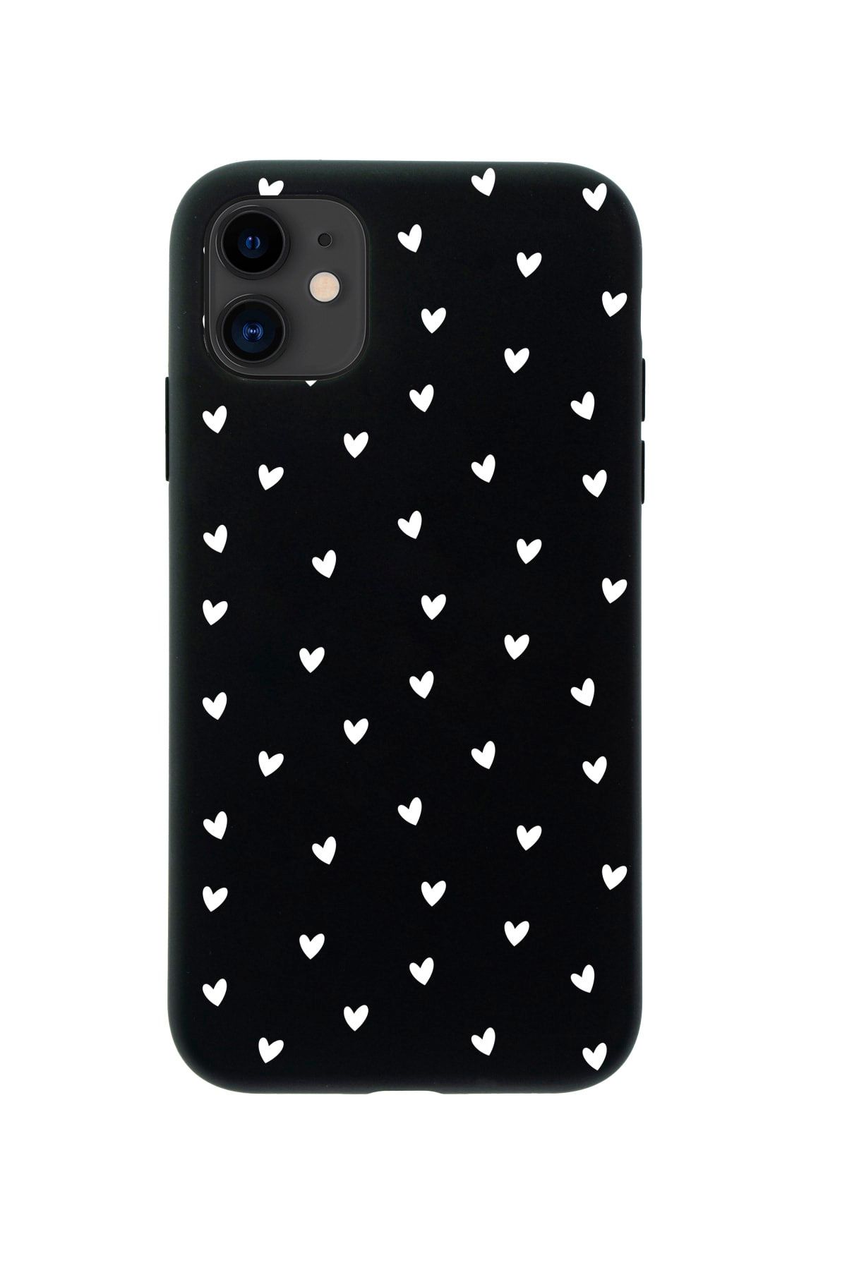 butikcase Iphone 12 Minik Kalpler Beyaz Tasarımlı Siyah Telefon Kılıfı